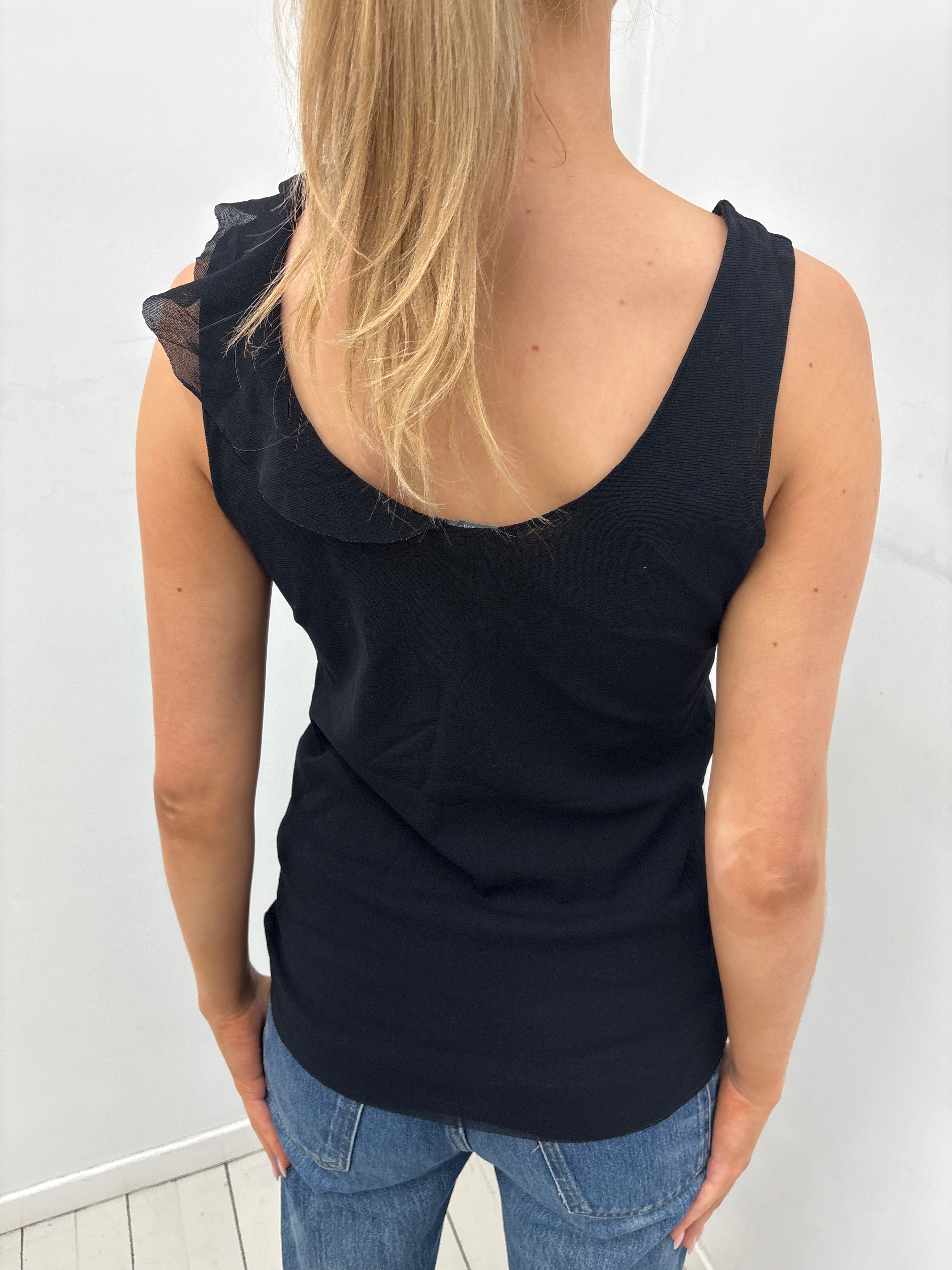 Black Asymmetric Ruffle Y2K Tank