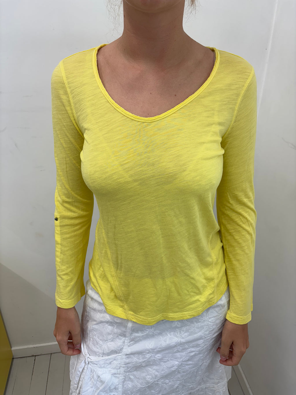 Sunshine Yellow Burnout Long Sleeve Fitted Top Y2K