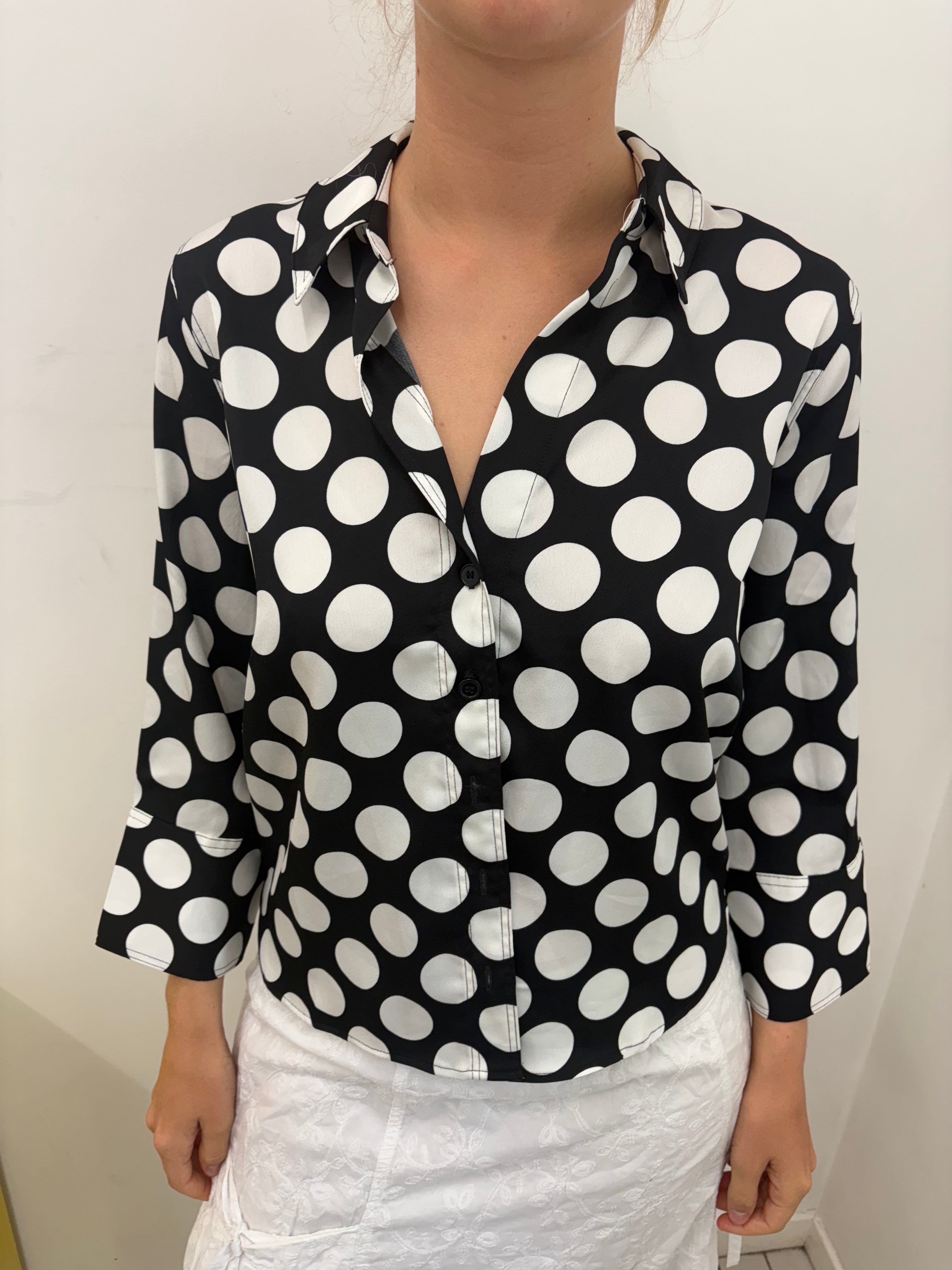 Black Oversized Polka Dot Satin Shirt Vintage Y2K