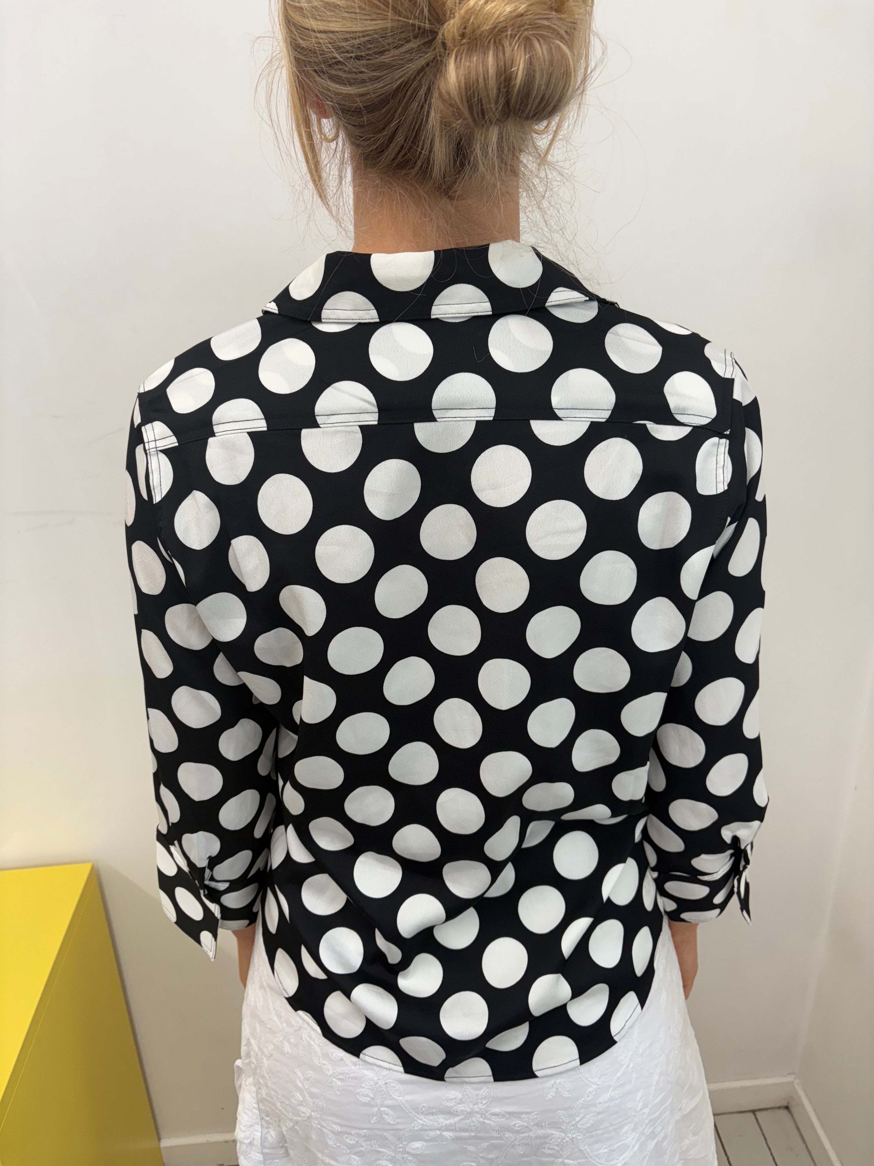 Black Oversized Polka Dot Satin Shirt Vintage Y2K