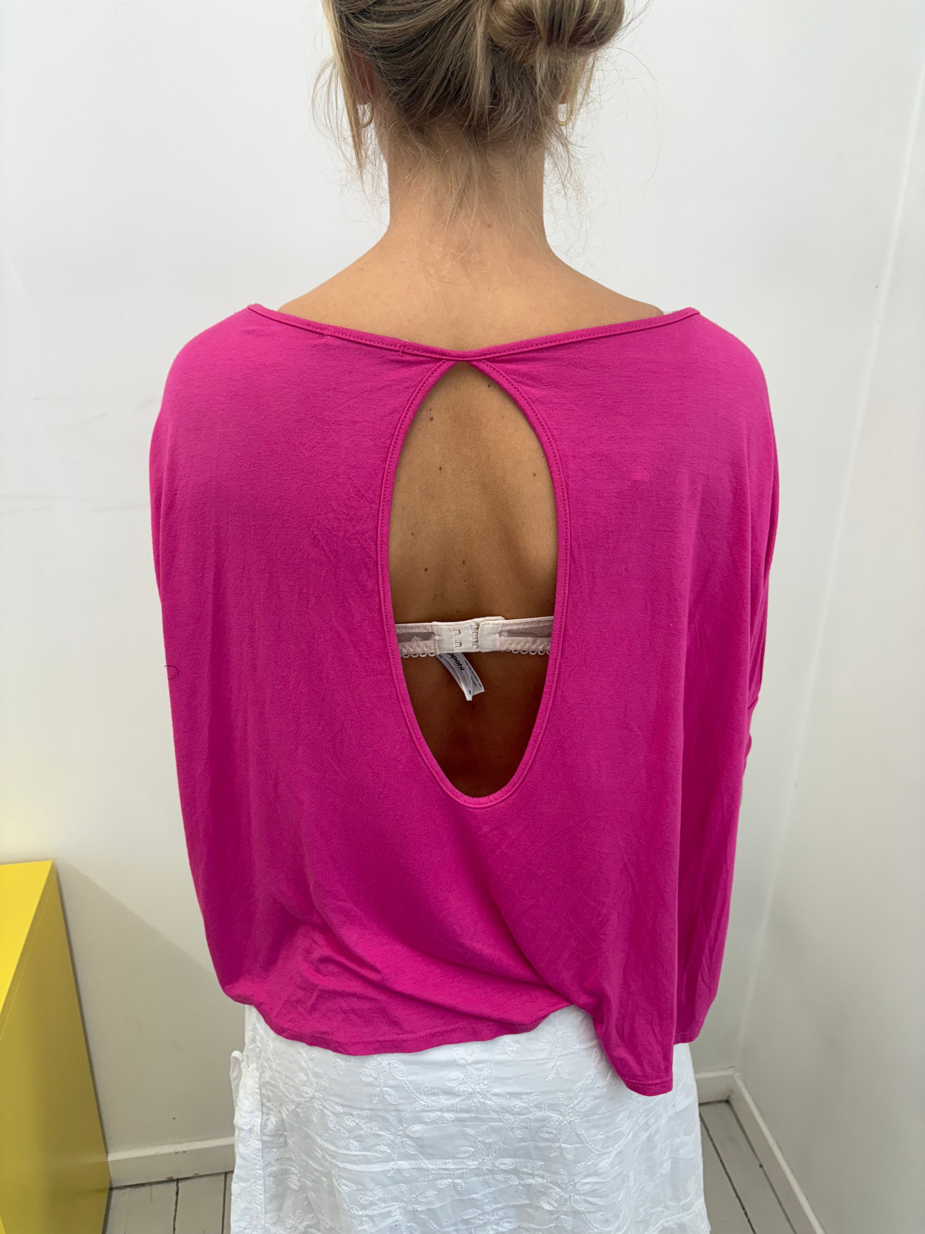 Pink Open Back Keyhole Batwing Crop Top Y2K