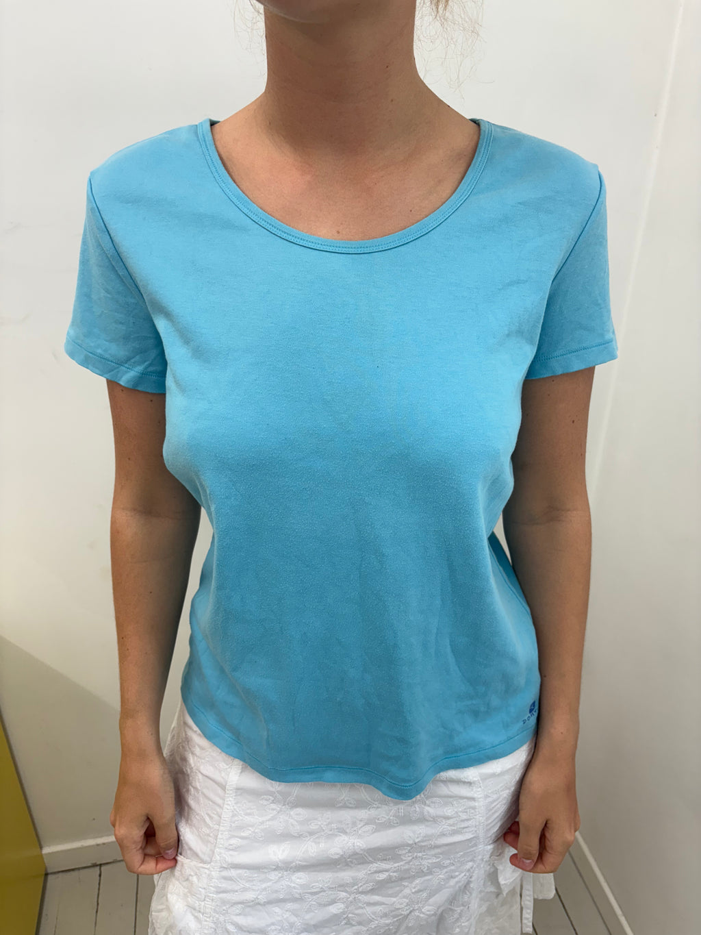 Sky Blue Velour Fitted Baby Tee Vintage Y2K