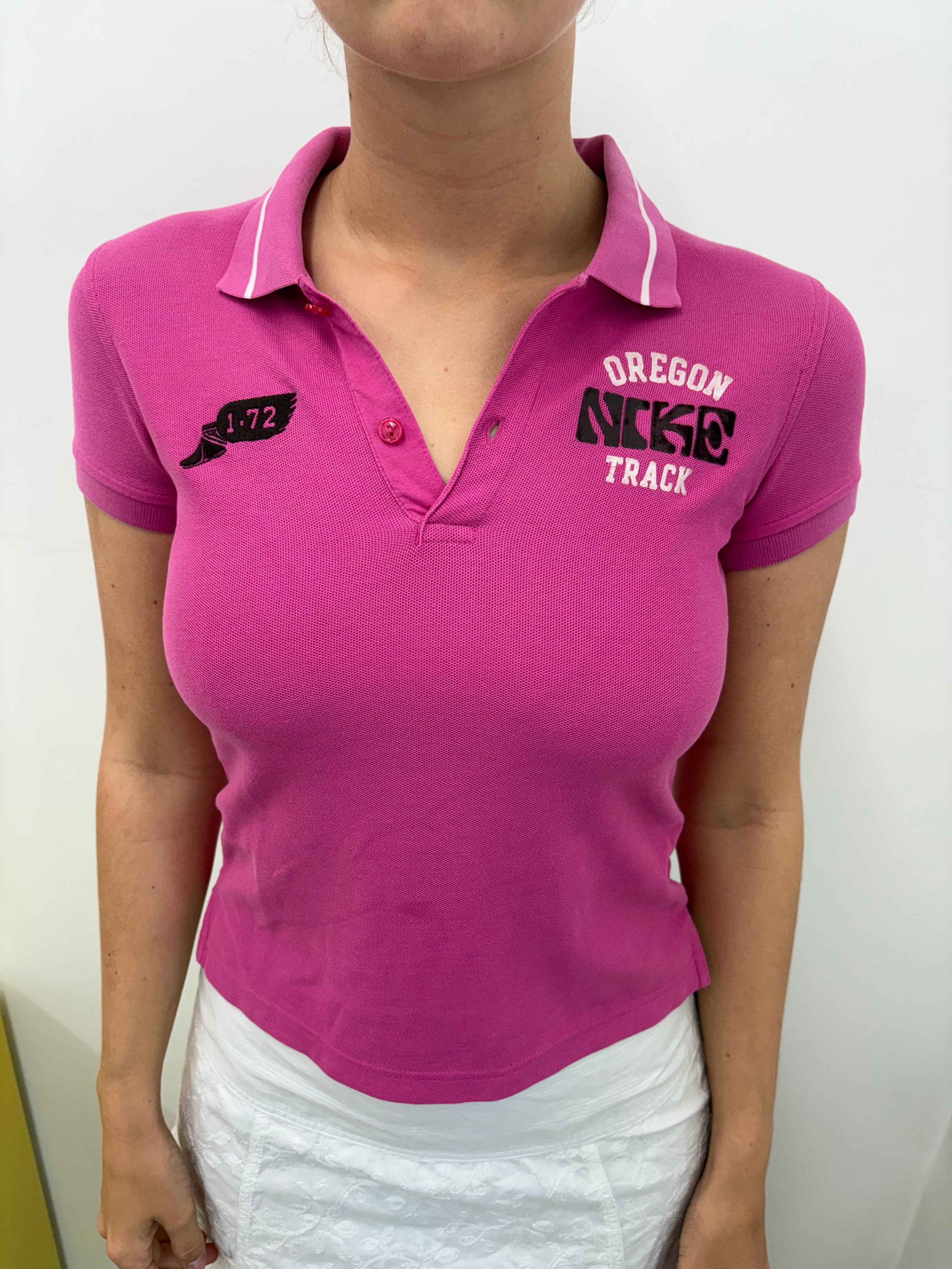 Vintage Nike Oregon Track Pink Polo Shirt Y2K