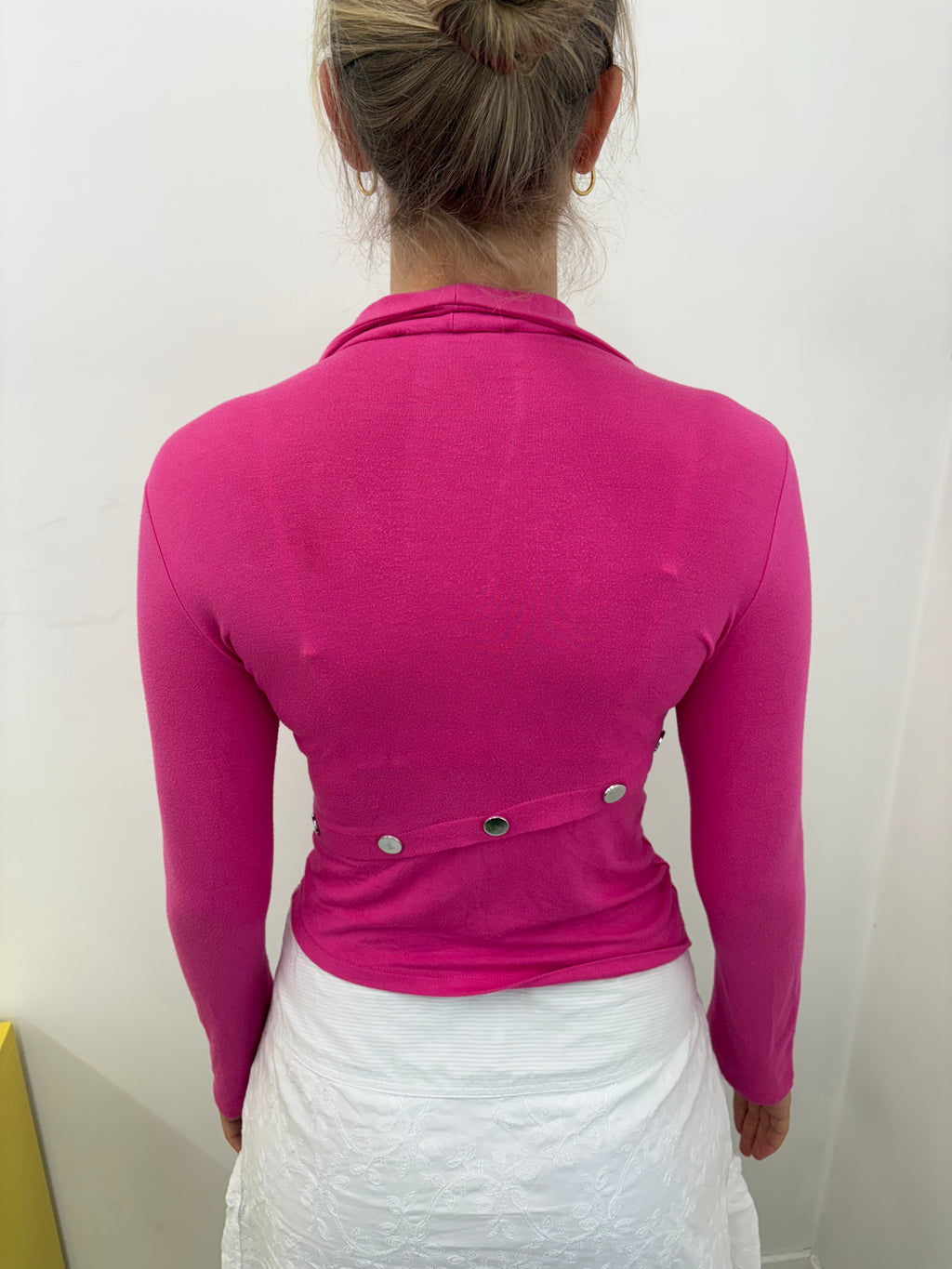 Hot Pink Long Sleeve Multi-Button Detail Crop Top Y2K
