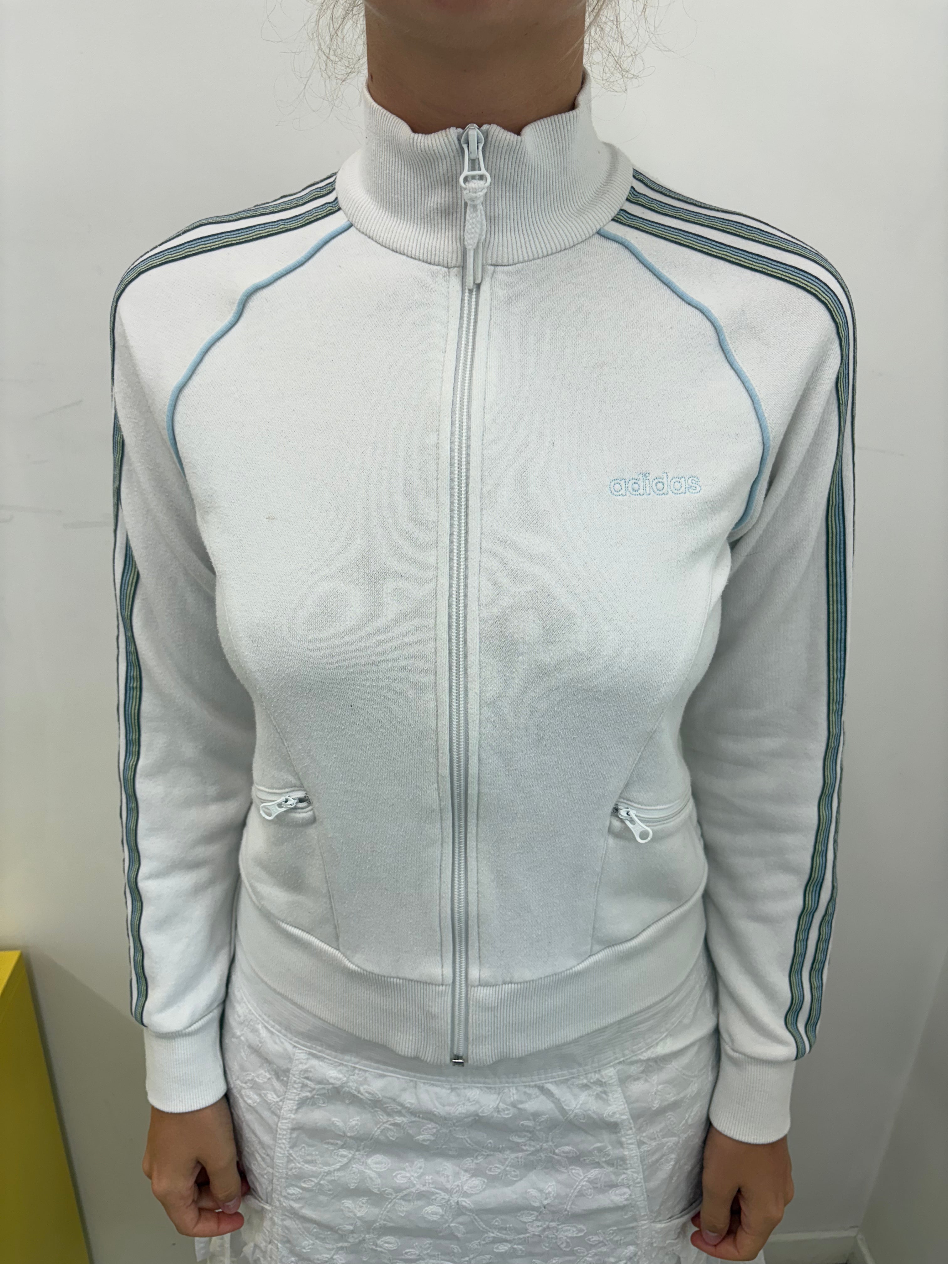 Vintage Adidas White Velour Stripe Track Jacket Y2K