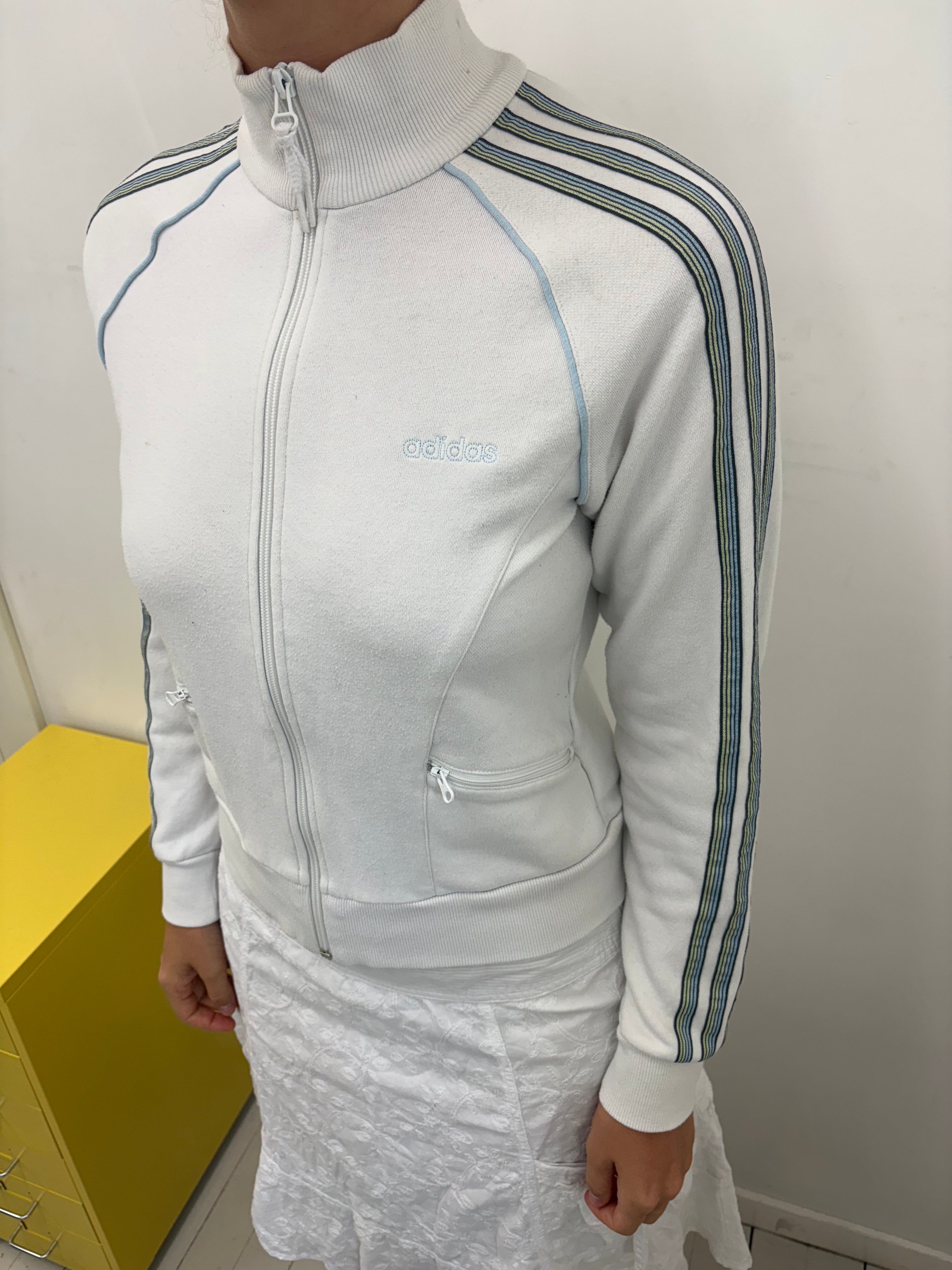 Vintage Adidas White Velour Stripe Track Jacket Y2K
