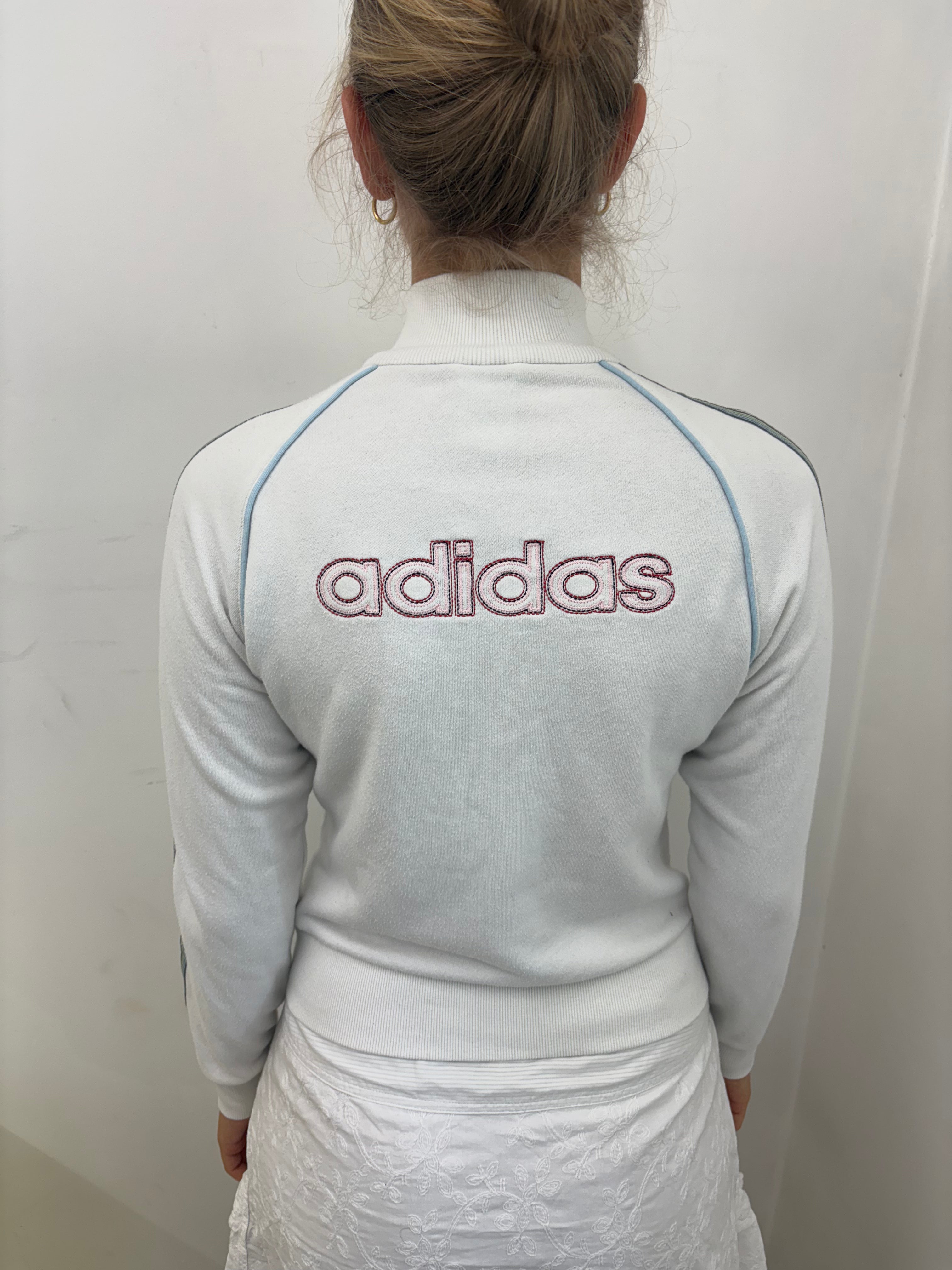 Vintage Adidas White Velour Stripe Track Jacket Y2K