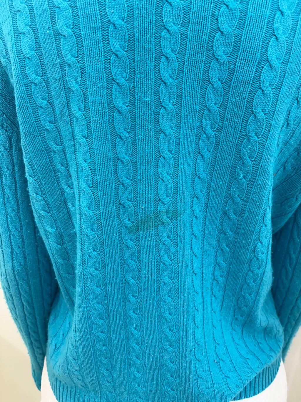 Turquoise Cable Knit Cowl Neck Sweater
