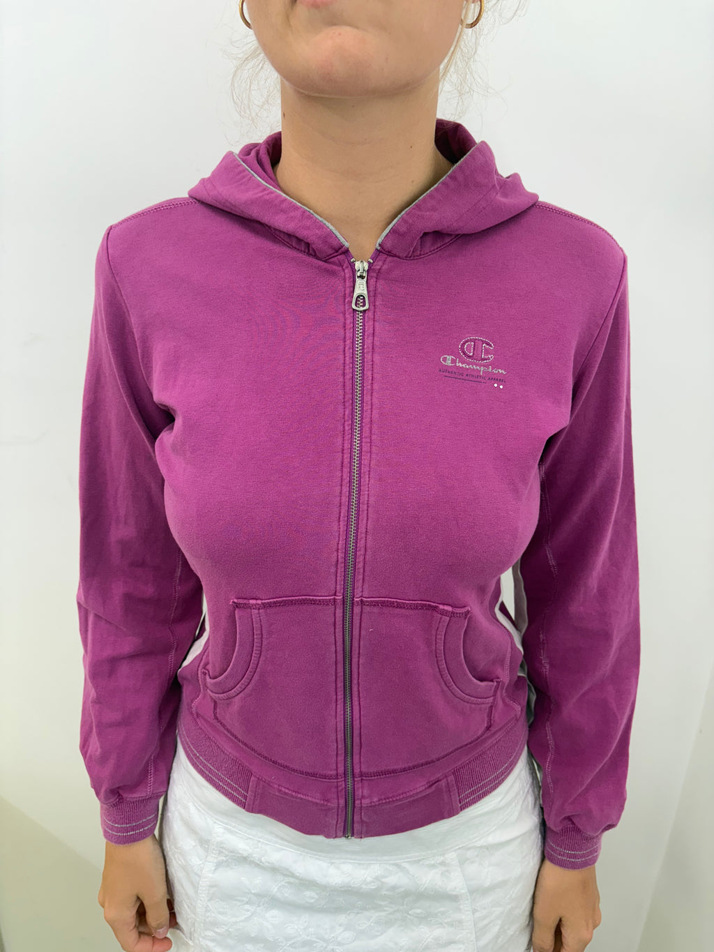 Vintage Champion Magenta Zip-Up Hoodie Y2K