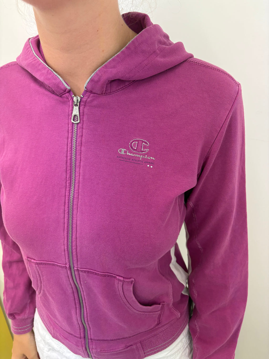Vintage Champion Magenta Zip-Up Hoodie Y2K