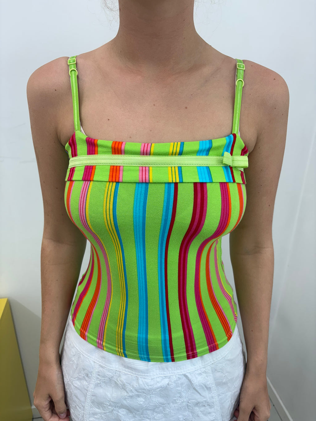 Neon Green Multicolor Stripe Bandeau Cami Top