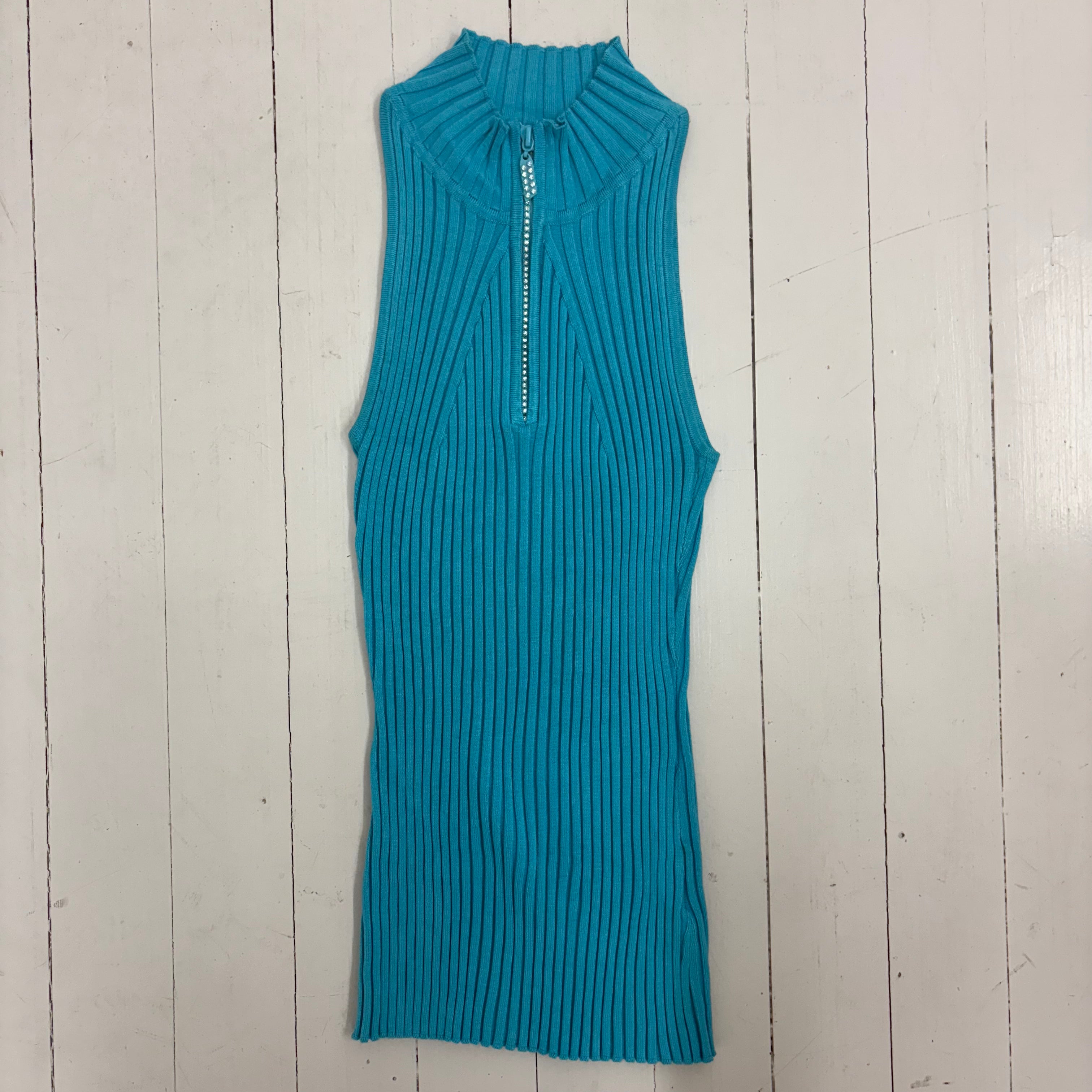 Blue Ribbed Zip Tank