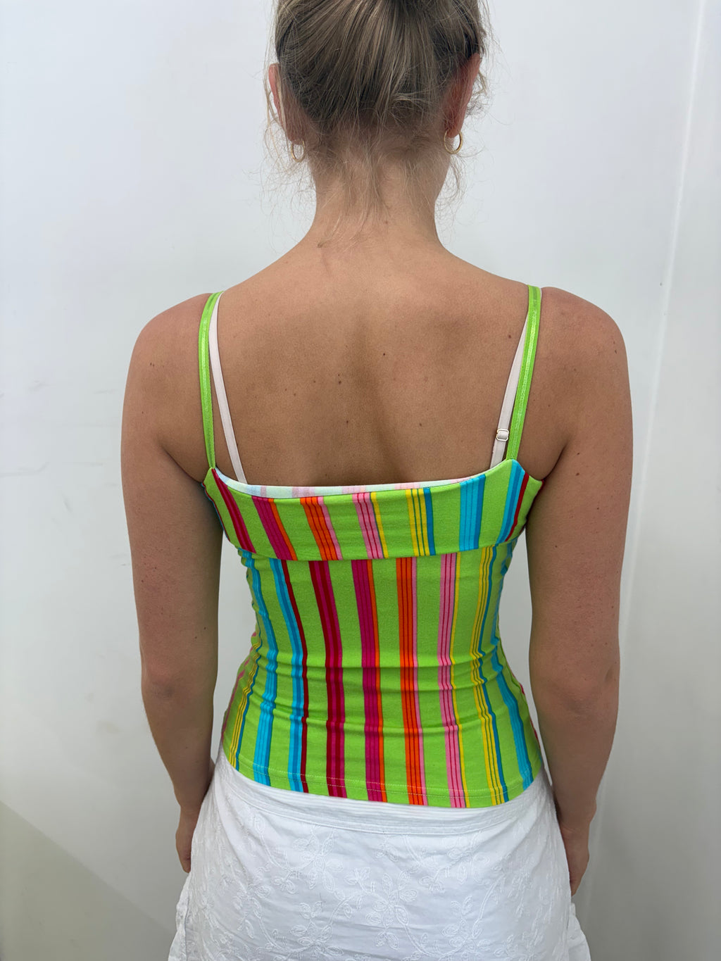 Neon Green Multicolor Stripe Bandeau Cami Top