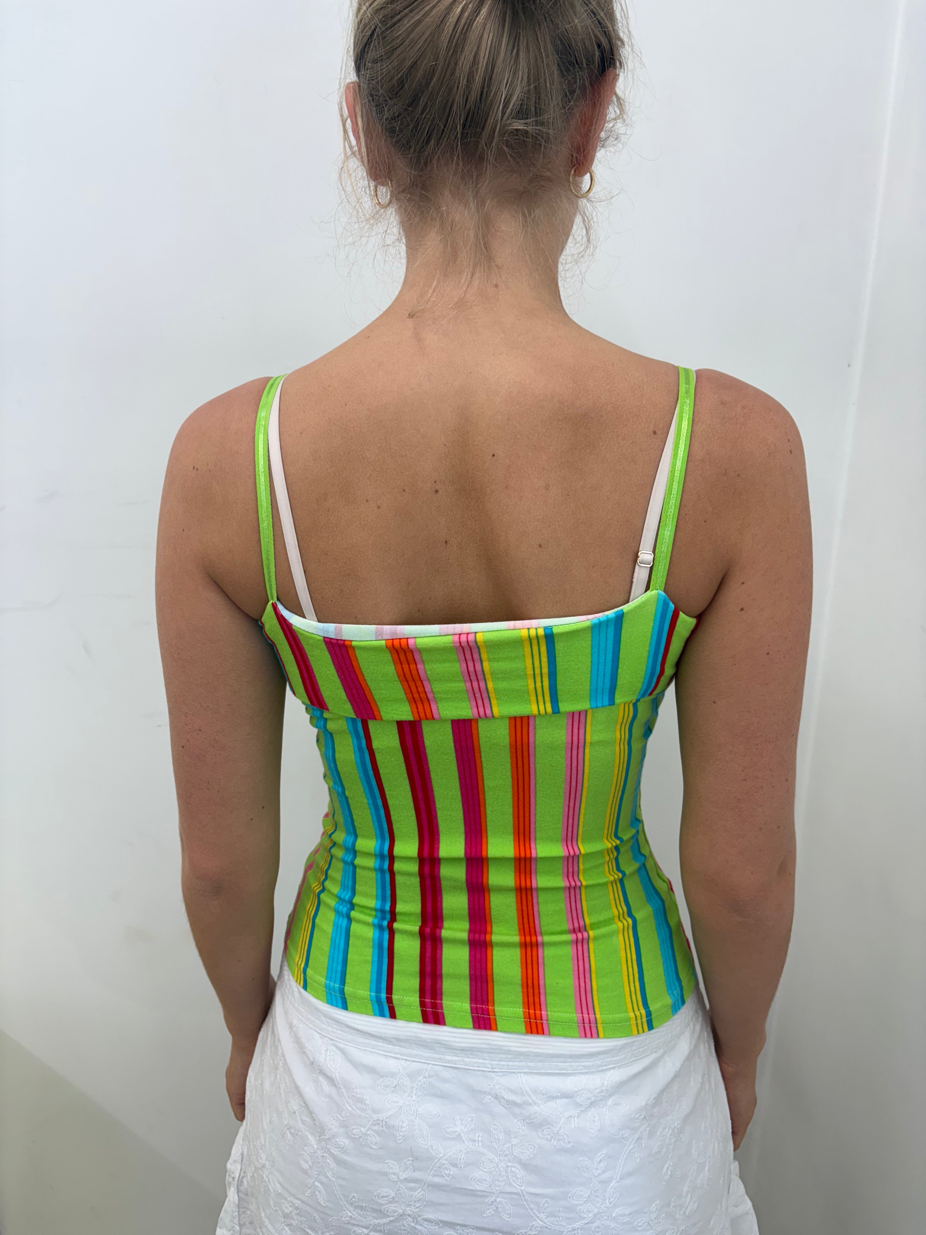 Neon Green Multicolor Stripe Bandeau Cami Top