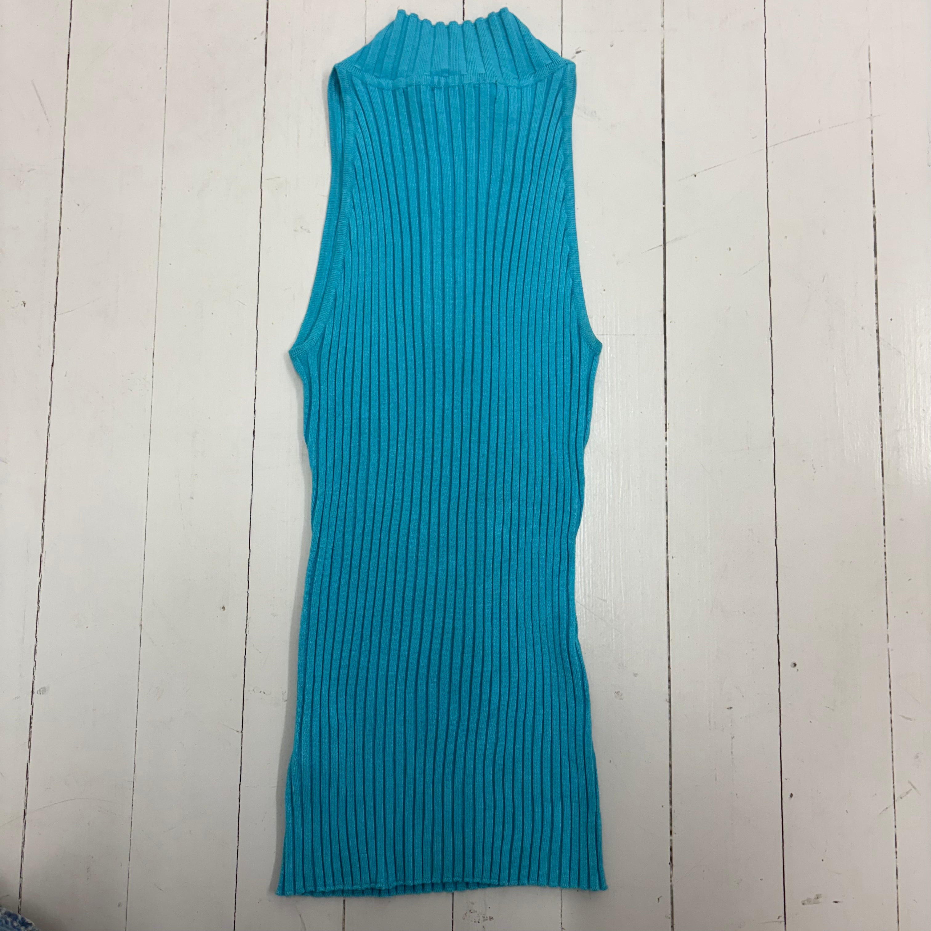 Blue Ribbed Zip Tank