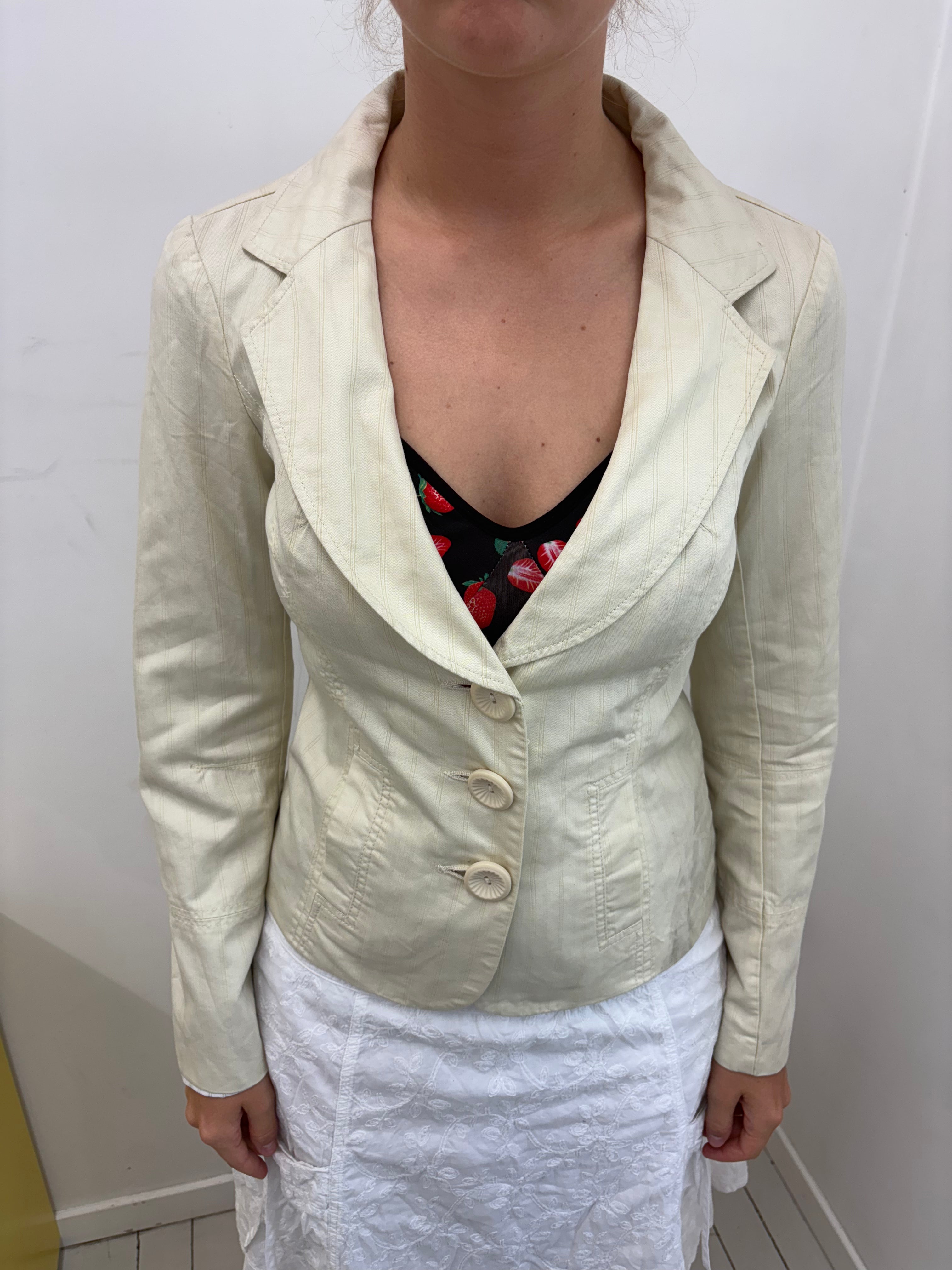 Cream Pinstripe Fitted Three-Button Vintage Blazer