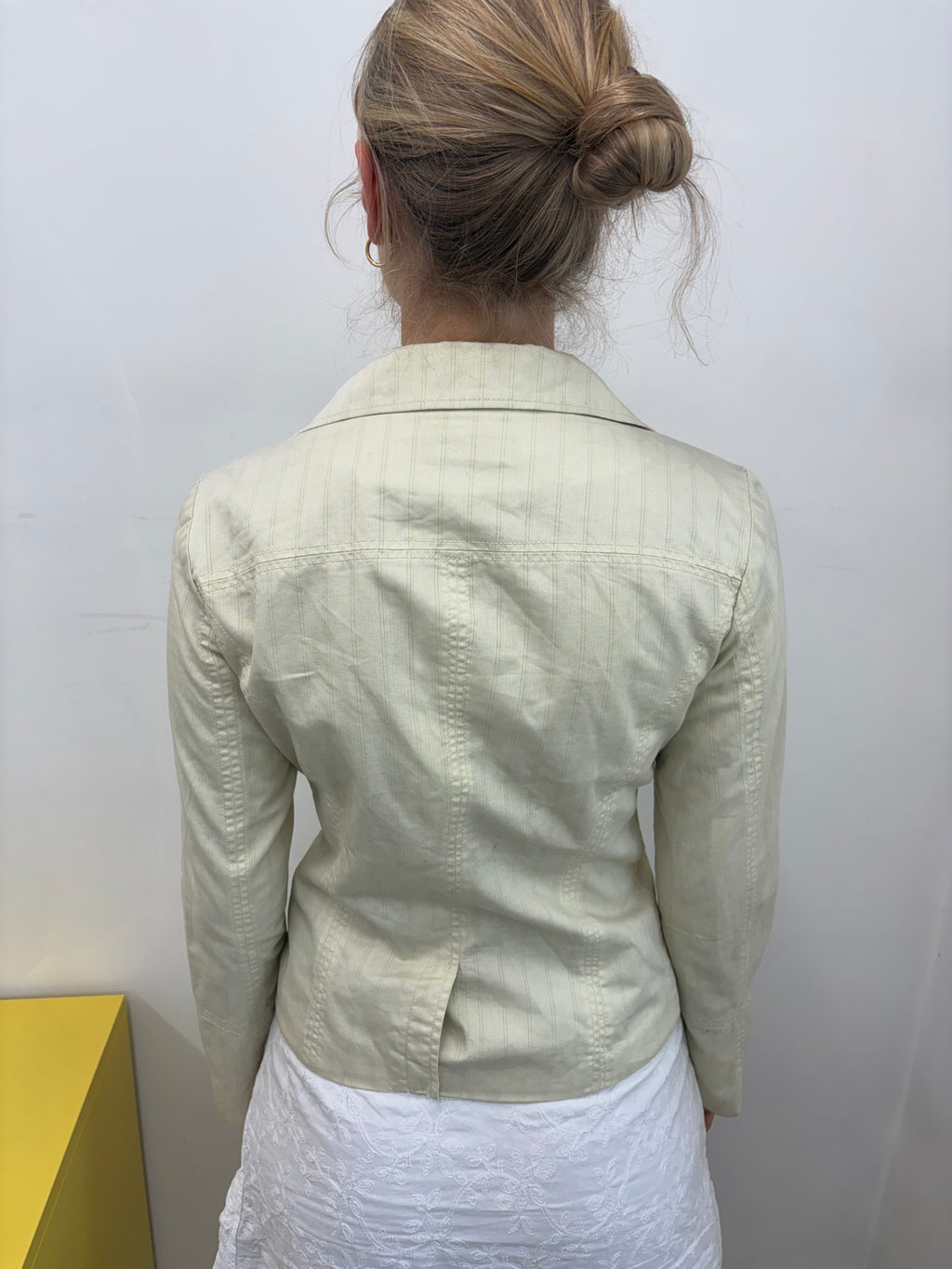 Cream Pinstripe Fitted Three-Button Vintage Blazer