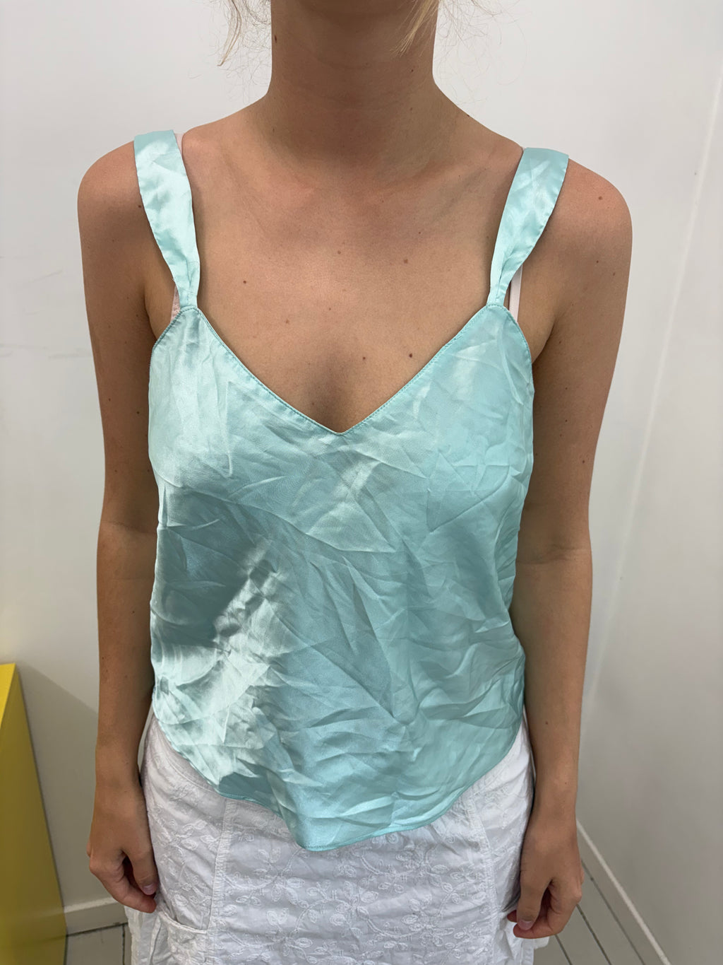 Mint Satin V-Neck Cami Top Vintage Y2K