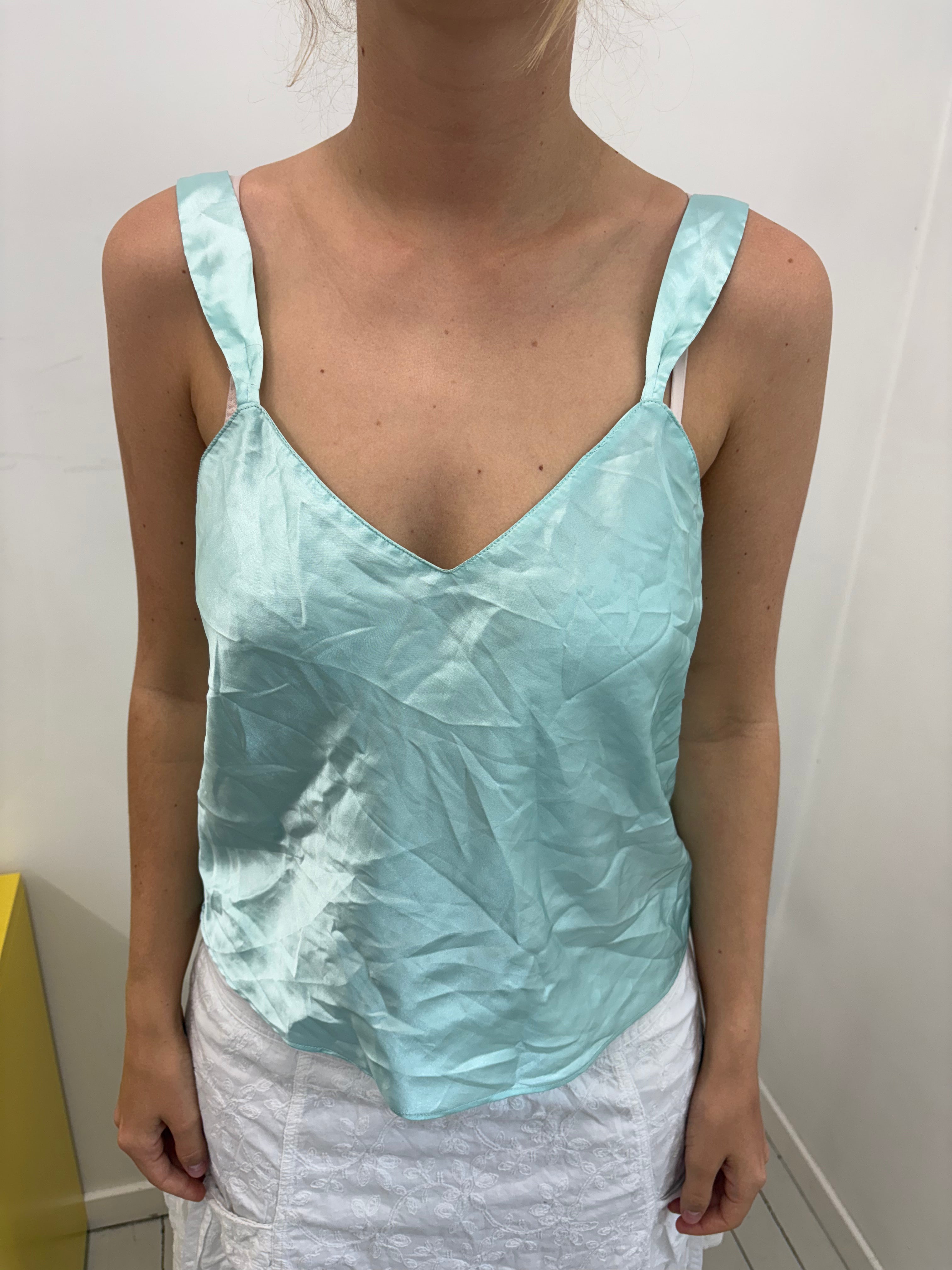 Mint Satin V-Neck Cami Top Vintage Y2K