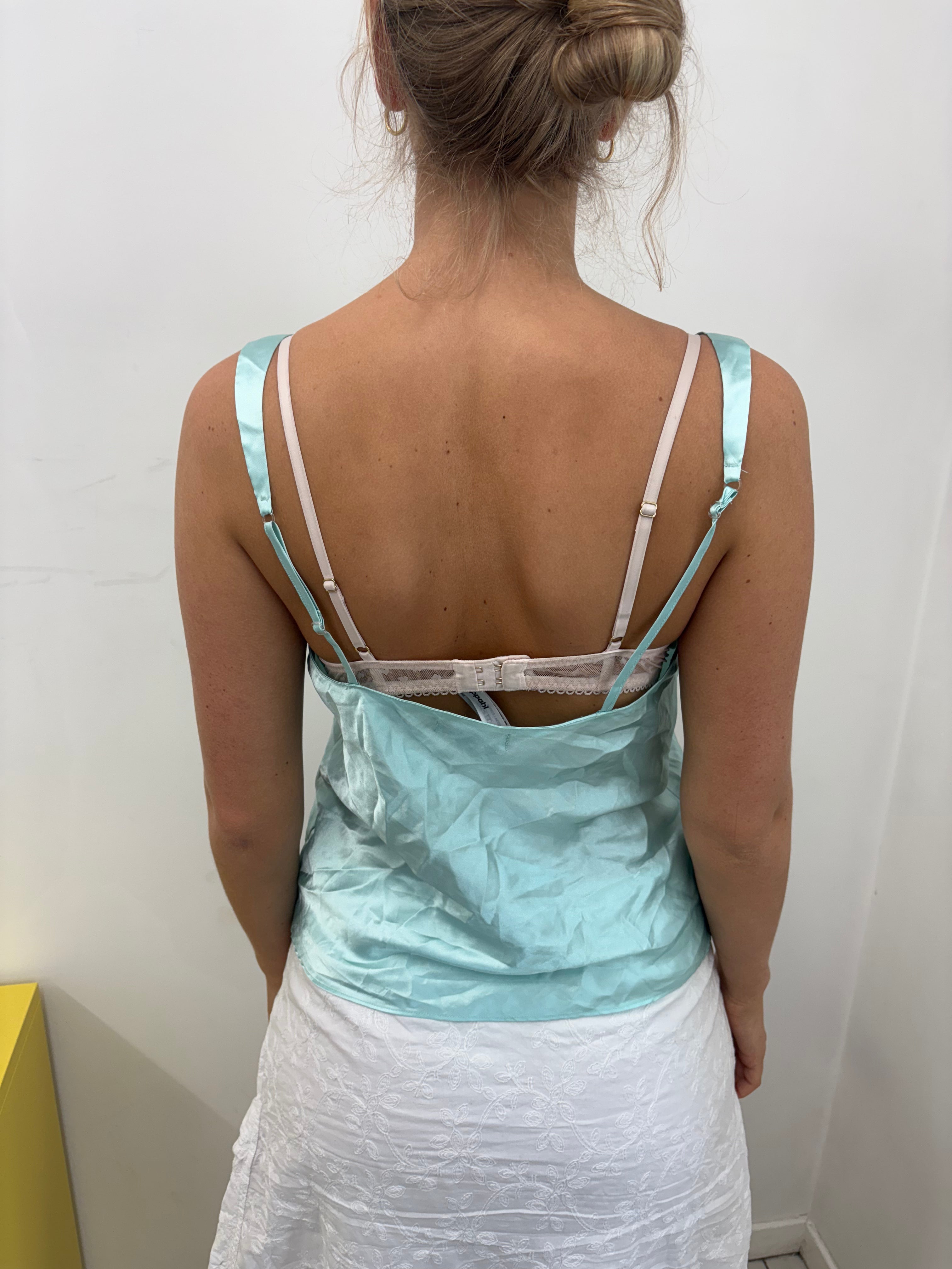 Mint Satin V-Neck Cami Top Vintage Y2K