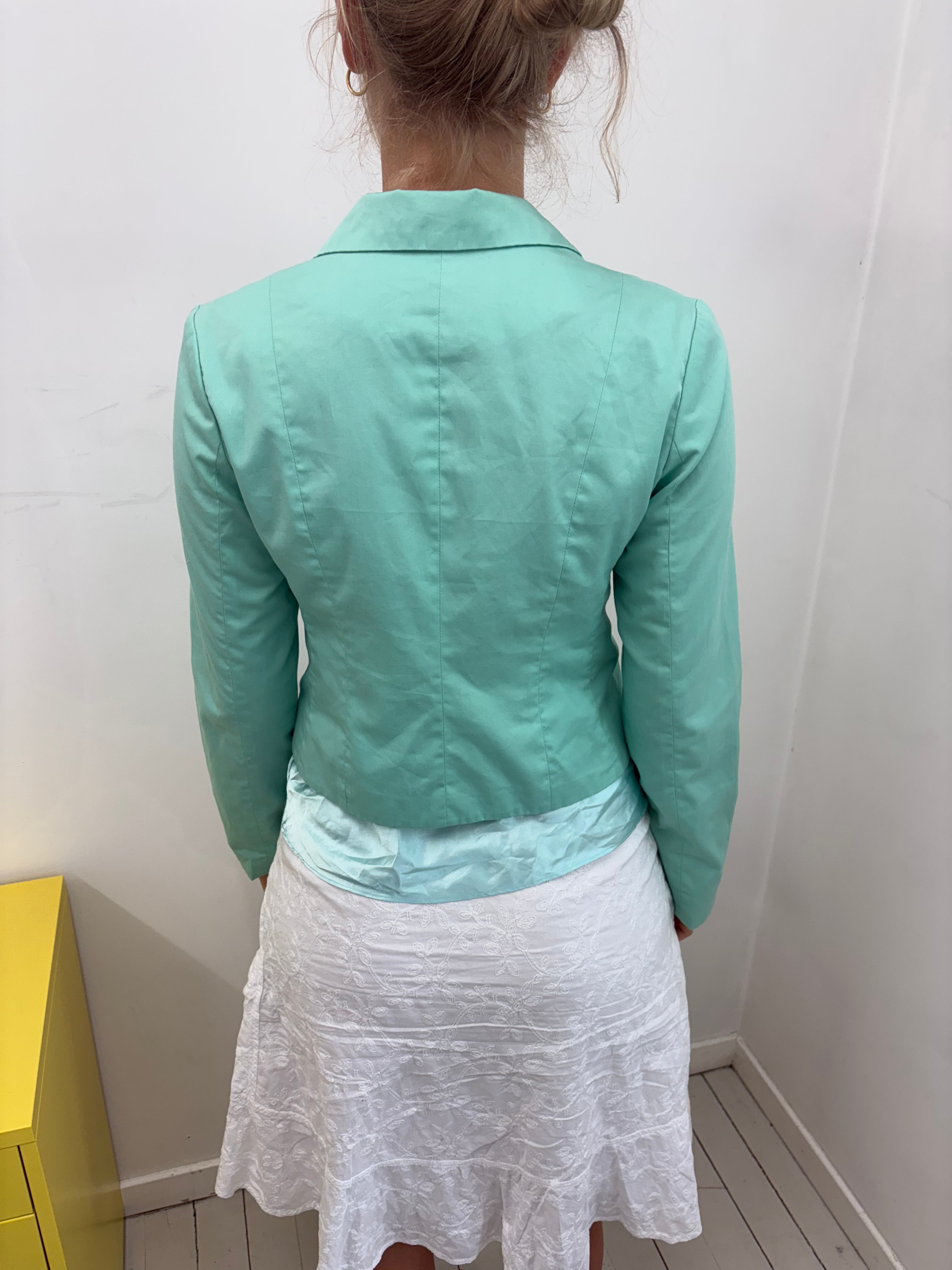 Mint Green Fitted Single-Button Cropped Blazer