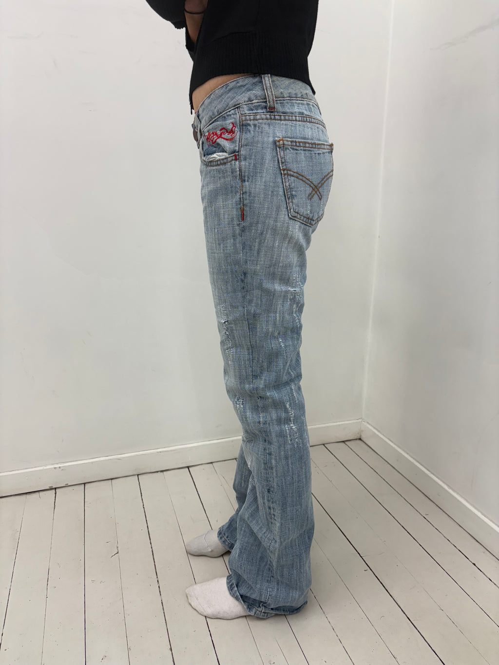 Low-Rise Washed Bootcut Y2K Jeans