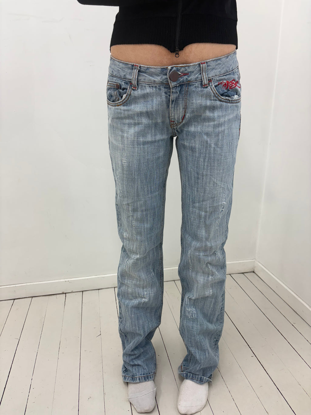 Low-Rise Washed Bootcut Y2K Jeans