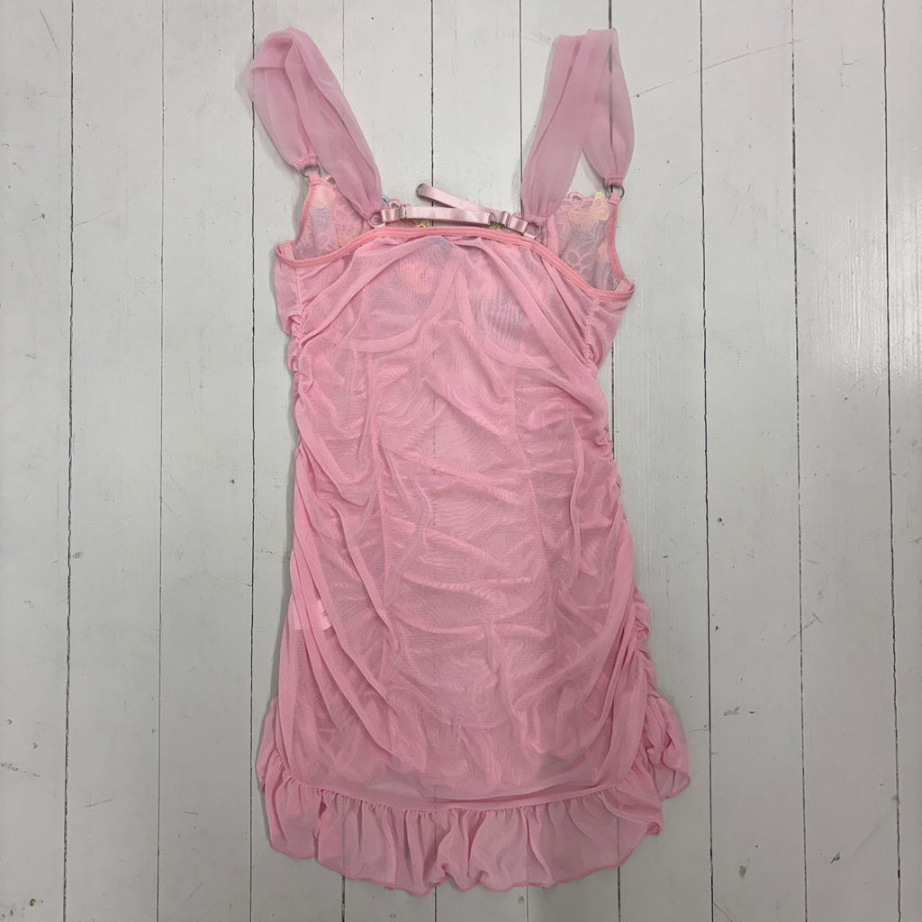 Pink Butterfly Mesh Ruched Slip Dress