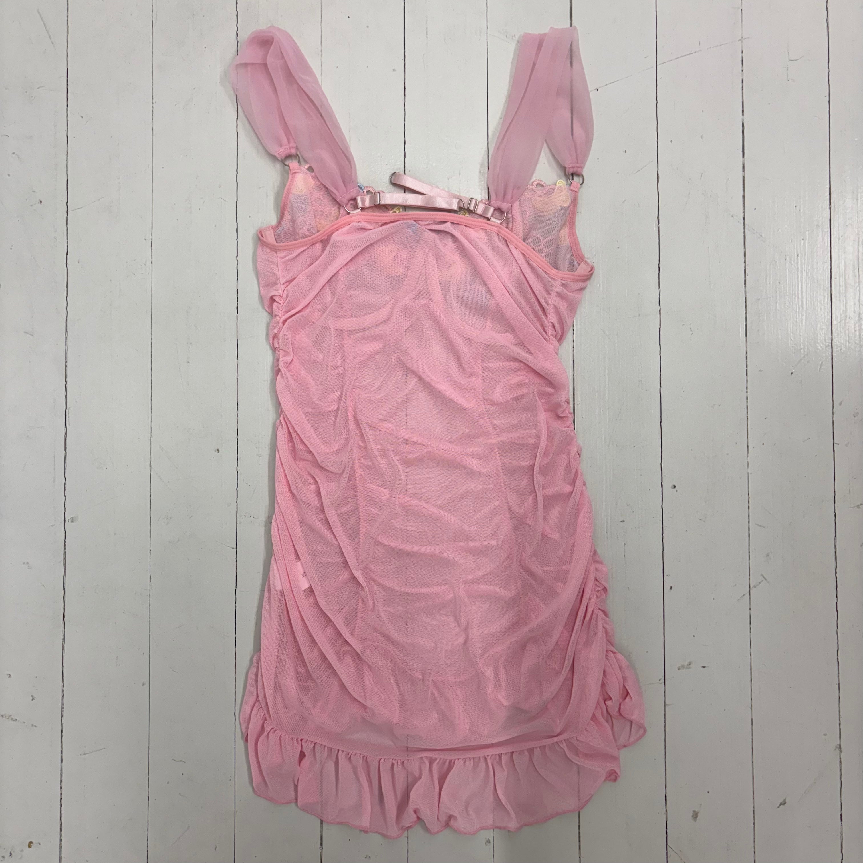 Pink Butterfly Mesh Ruched Slip Dress
