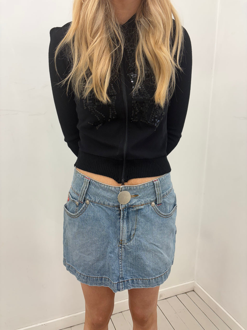 Low-Rise Y2K Denim Mini Skirt