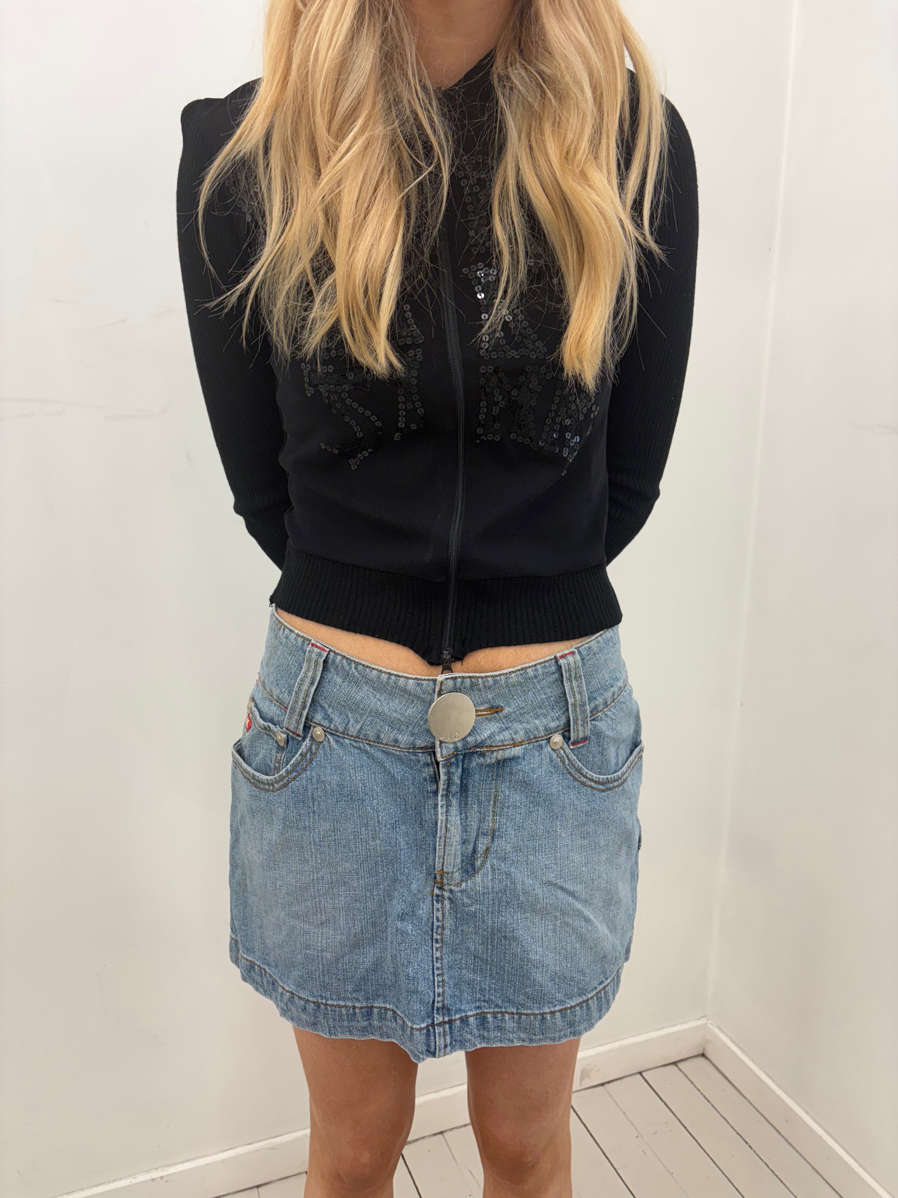 Low-Rise Y2K Denim Mini Skirt