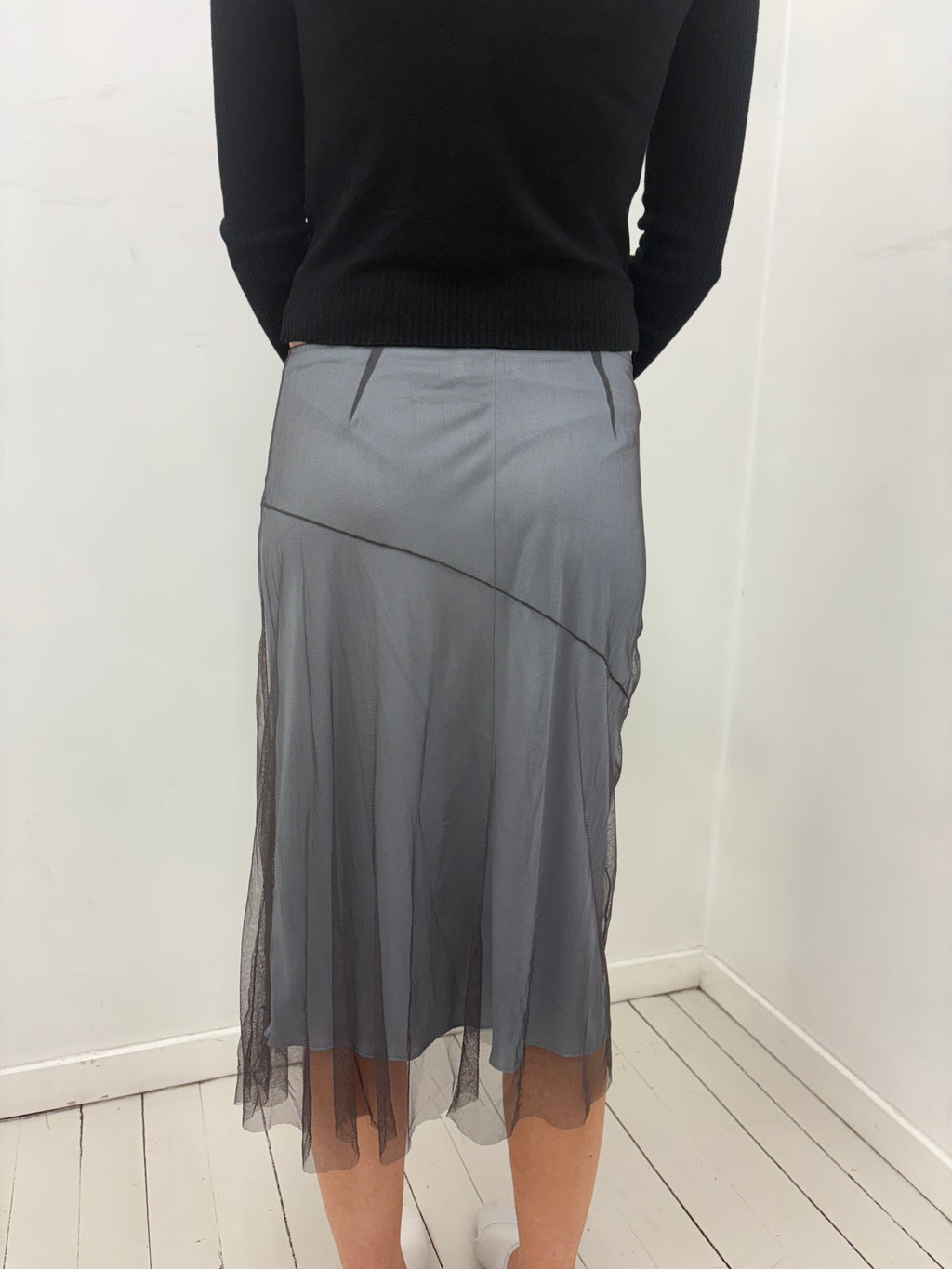 Sheer Beaded Mesh Y2K Midi Skirt