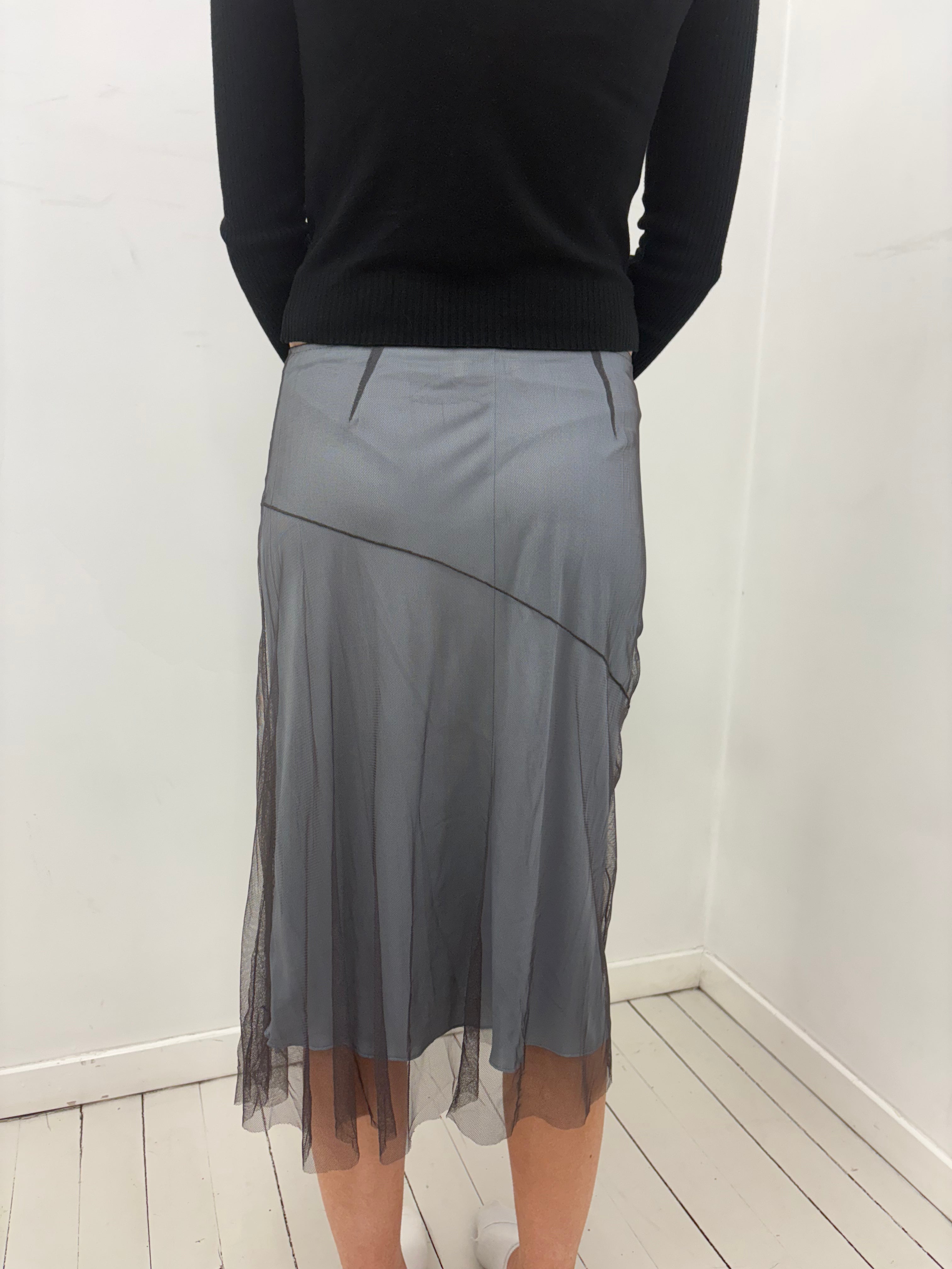 Sheer Beaded Mesh Y2K Midi Skirt