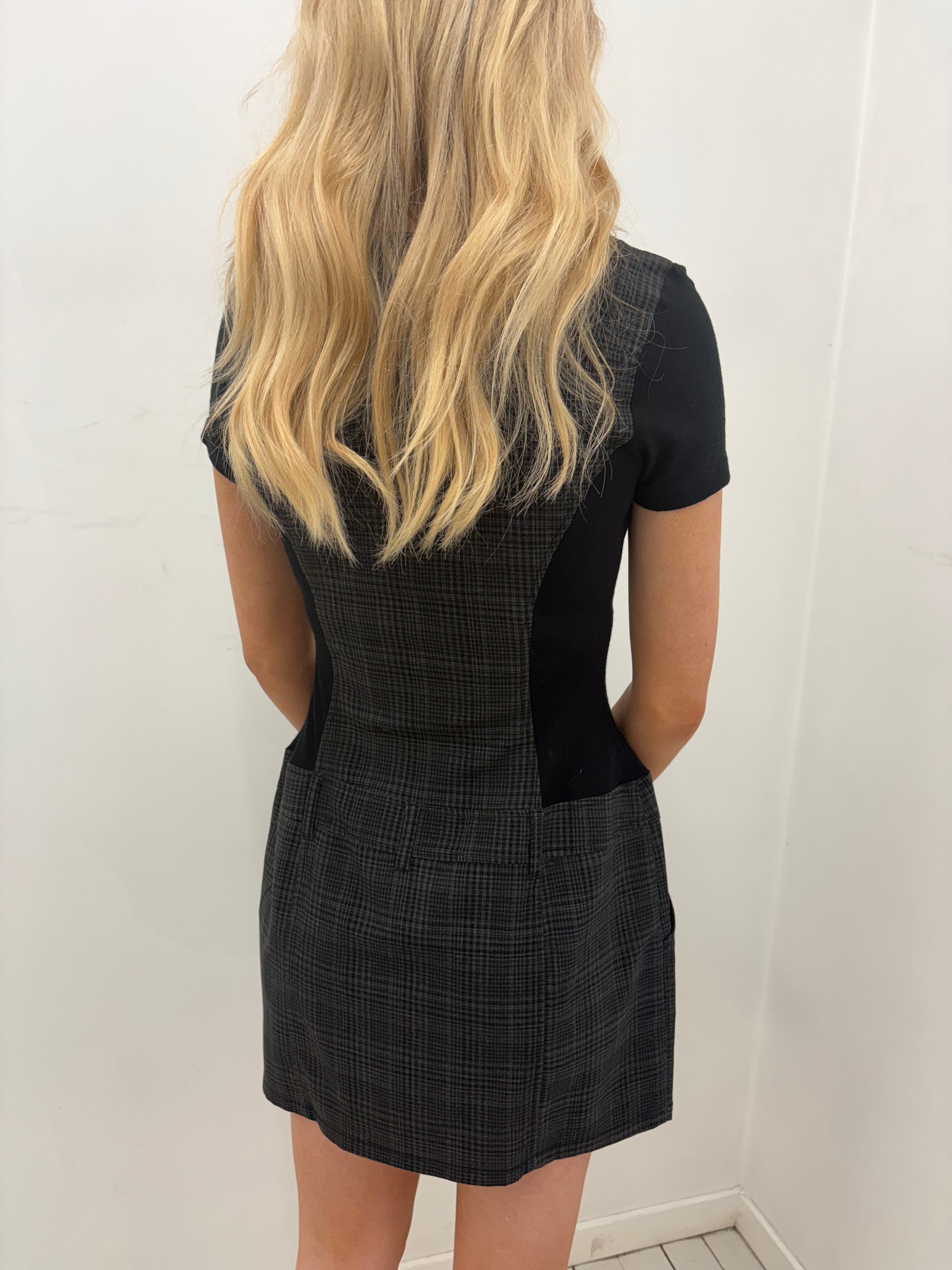 Grey Plaid Zip-Front Y2K Mini Dress