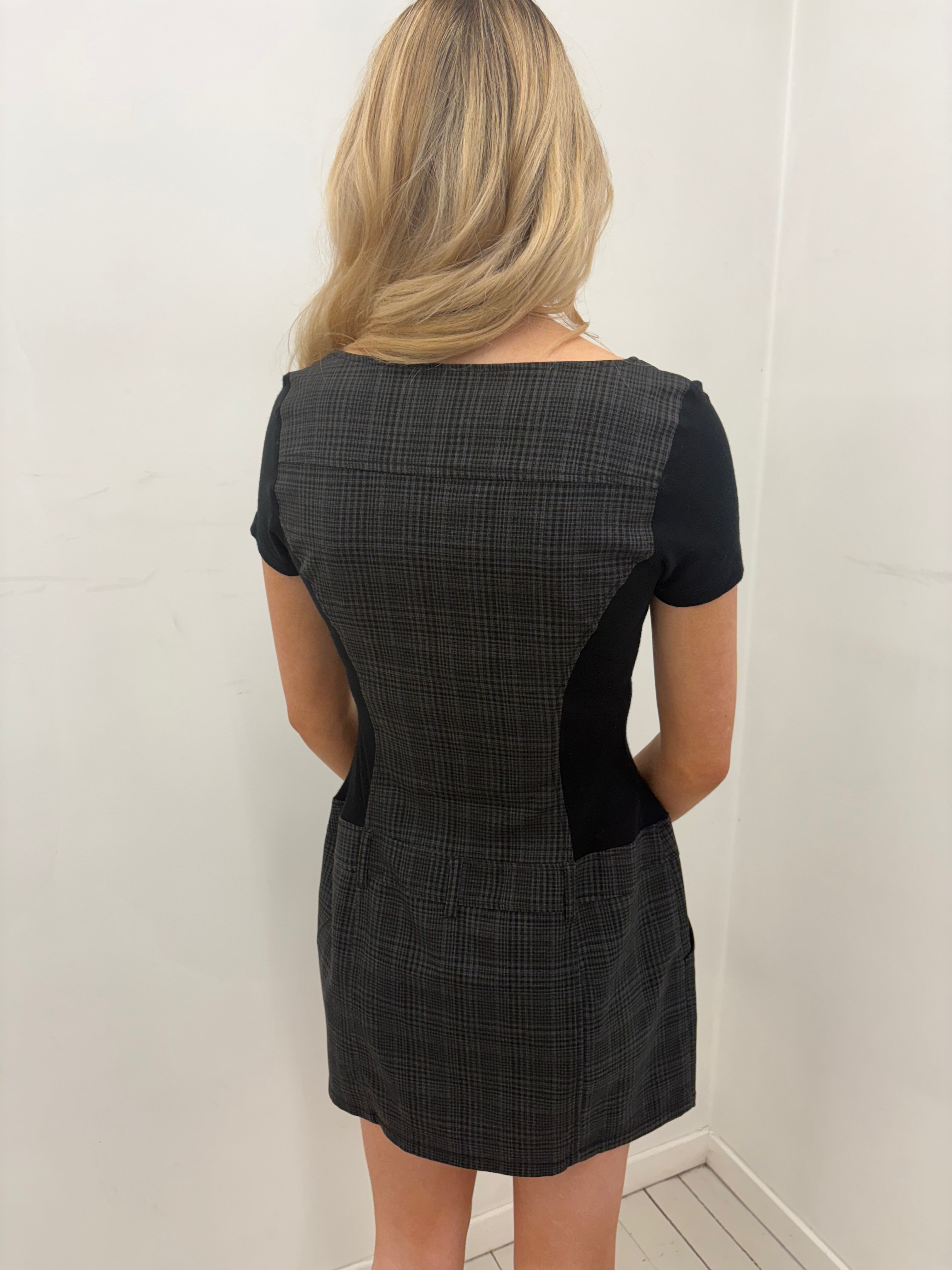 Grey Plaid Zip-Front Y2K Mini Dress