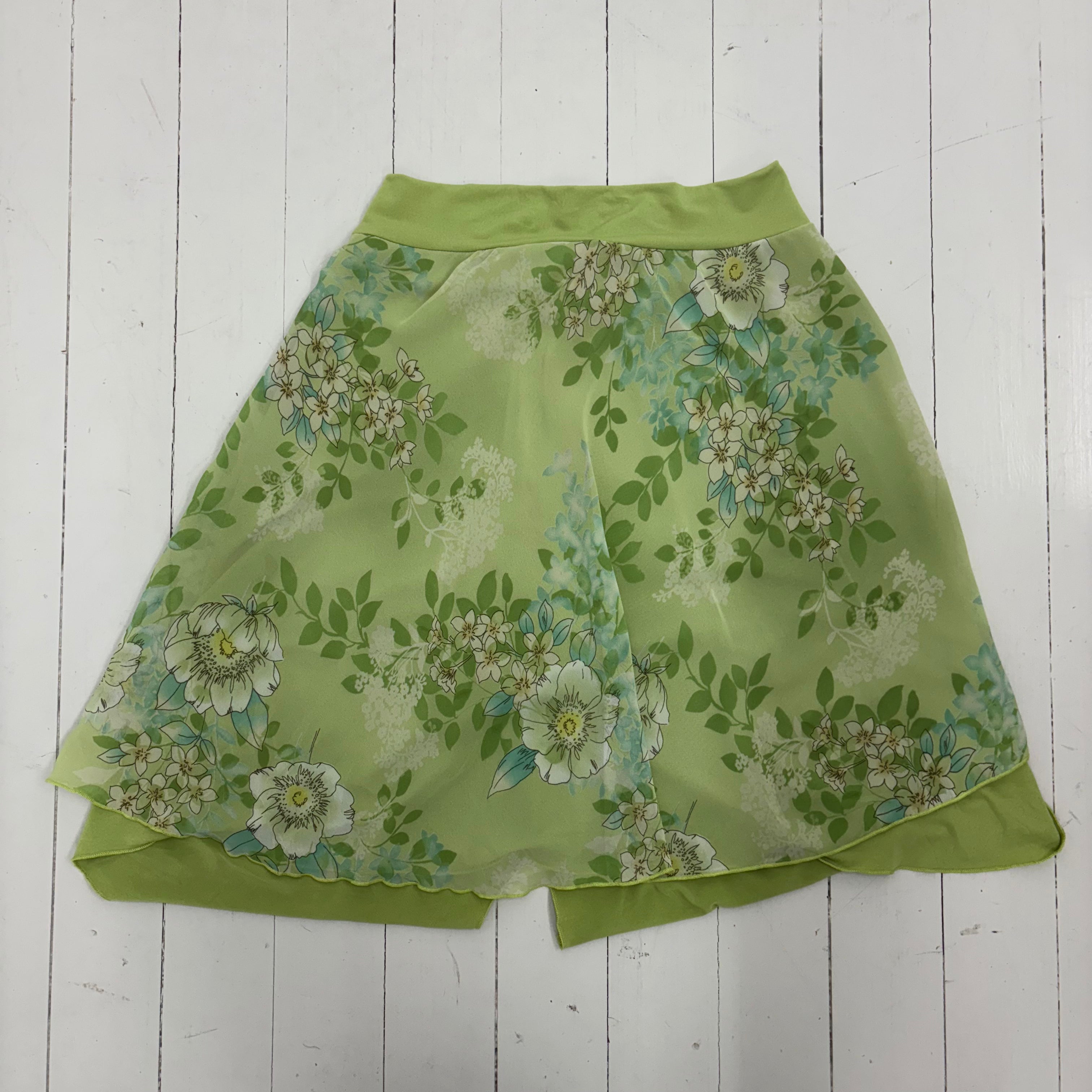 Y2K Green Floral Asymmetrical Skirt