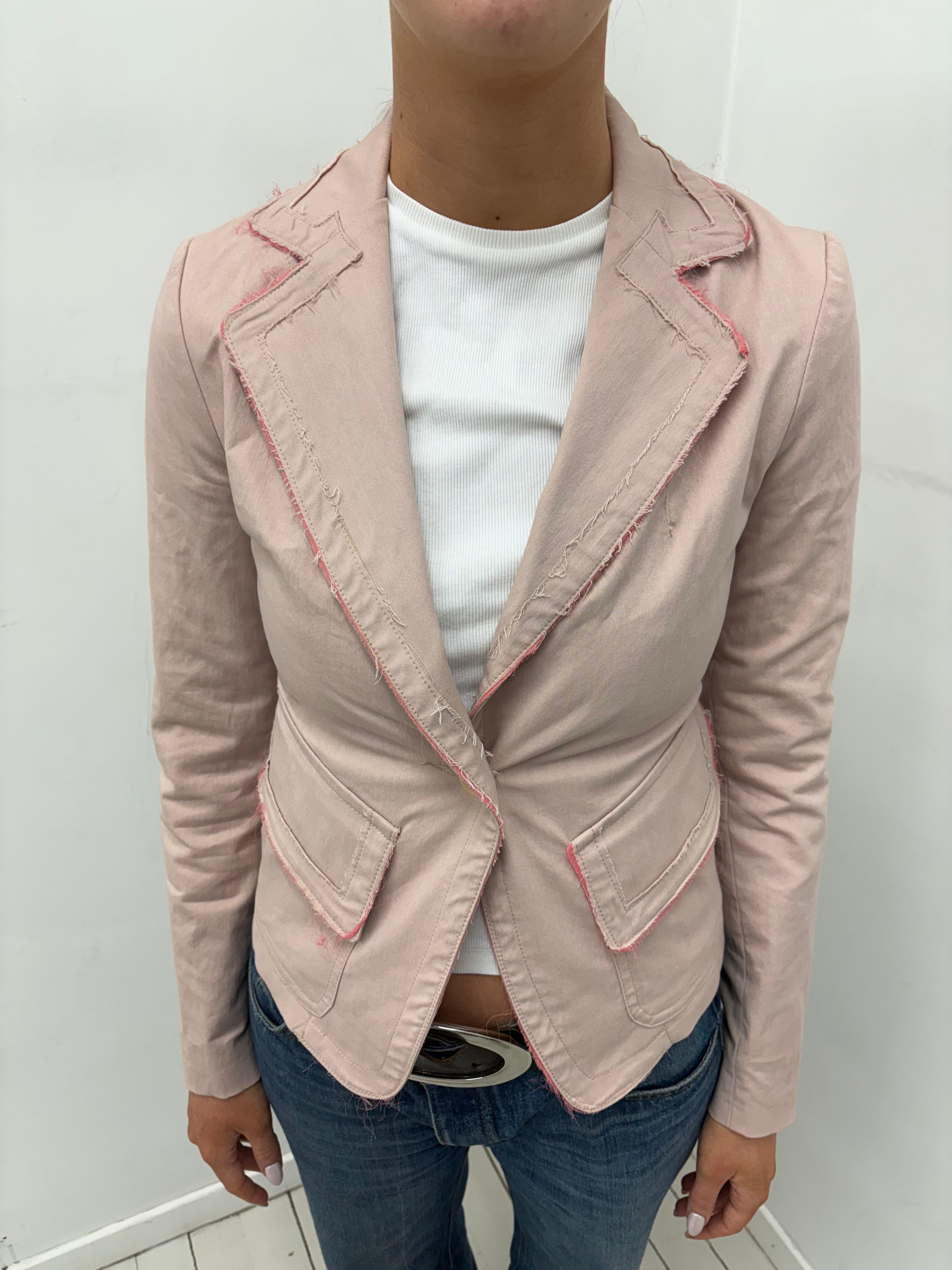 Blush Pink Tailored Jacket with Raw Edge Details
