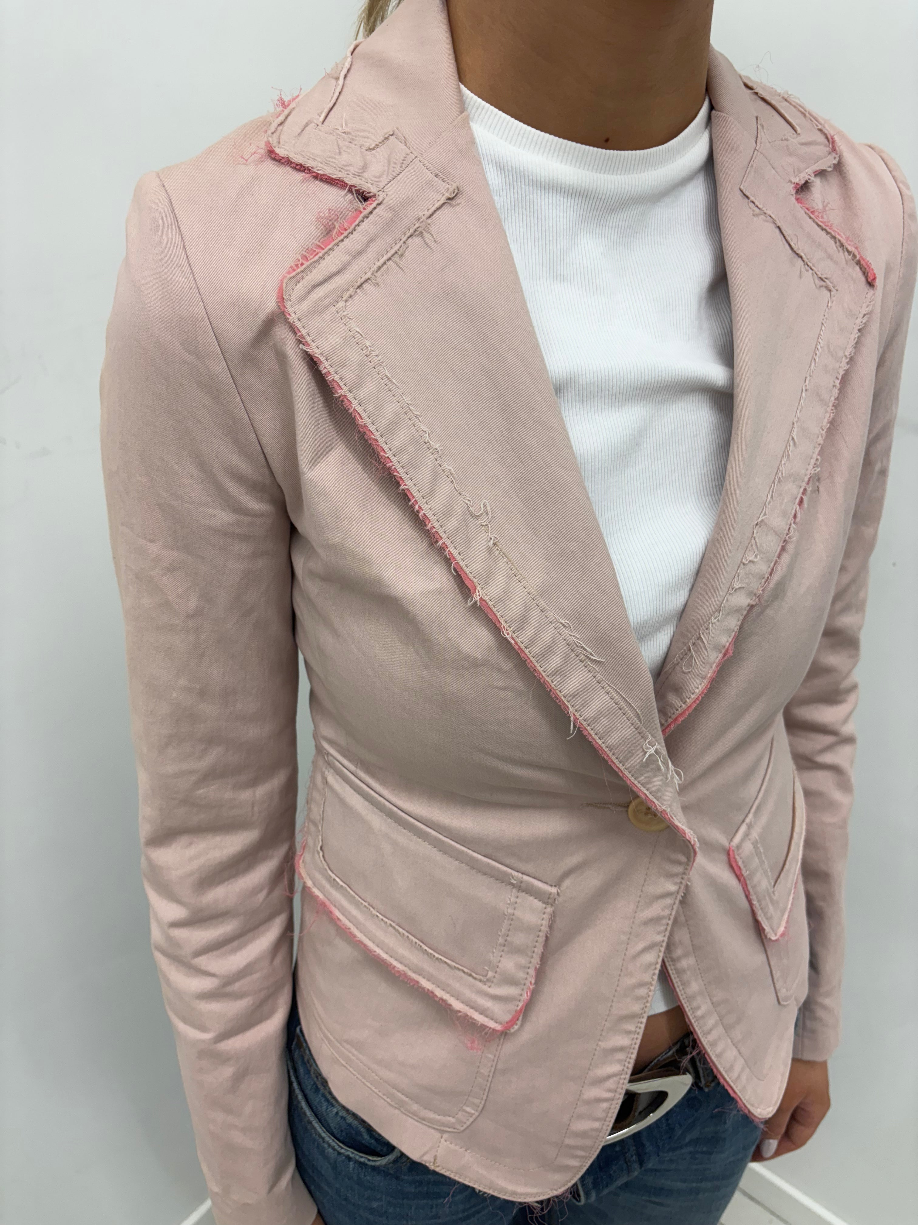 Blush Pink Tailored Jacket with Raw Edge Details