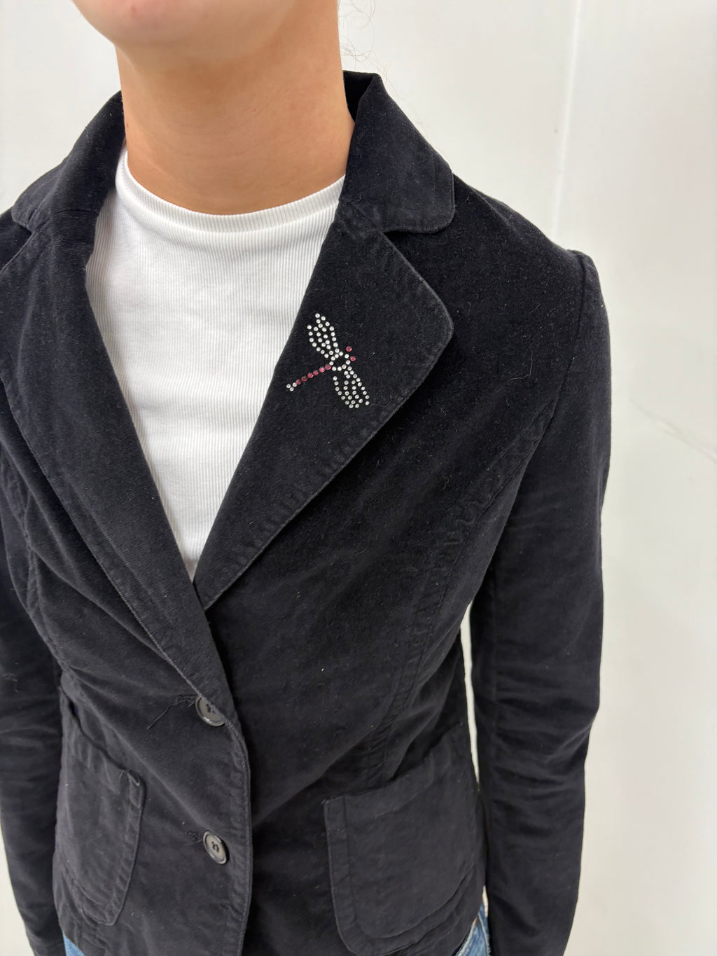 Black Velvet Blazer with Rhinestone Detail