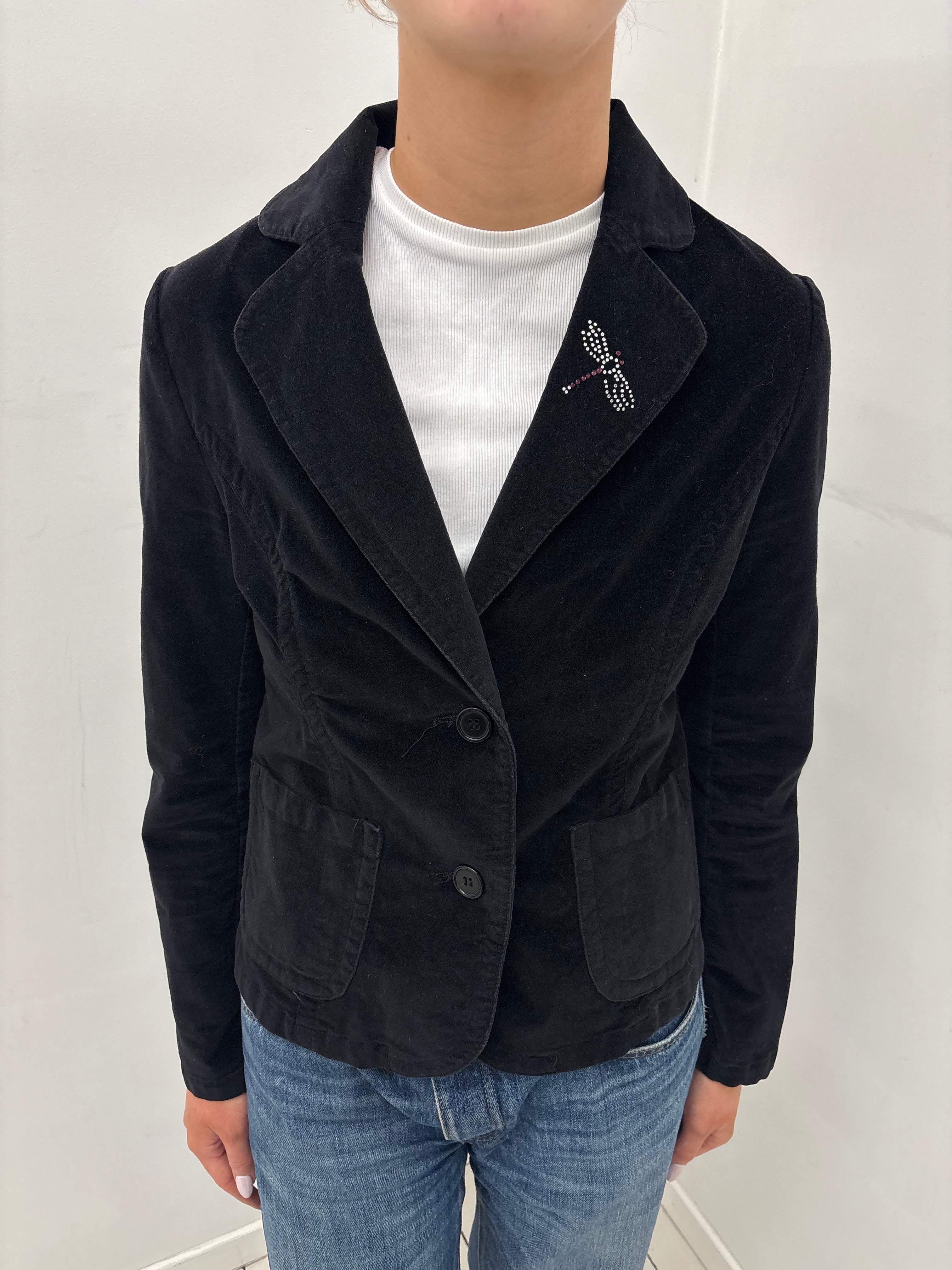 Black Velvet Blazer with Rhinestone Detail