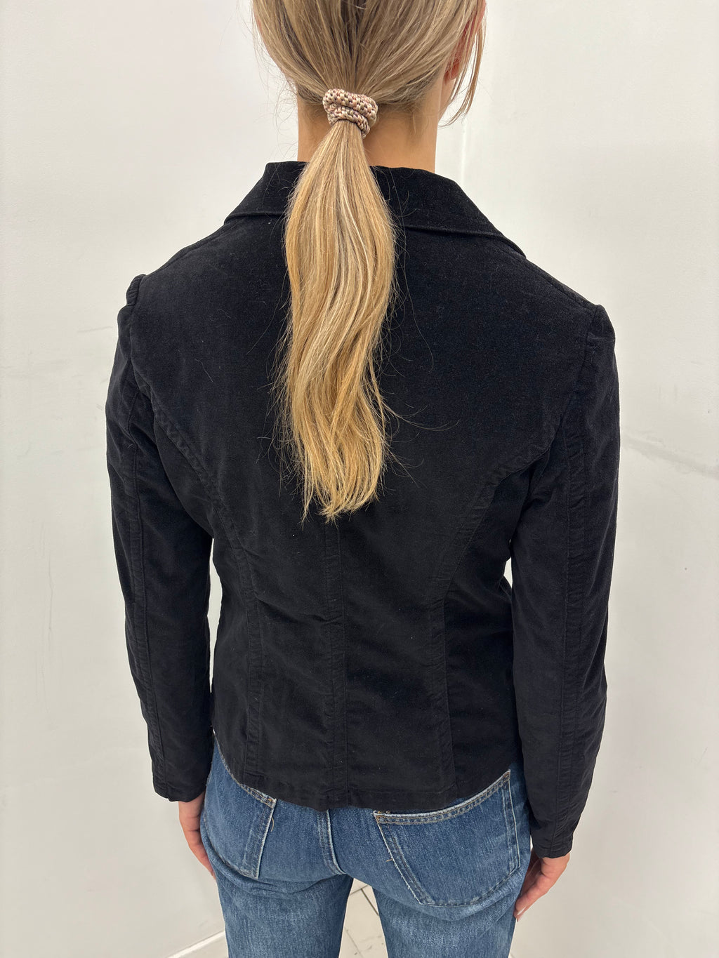 Black Velvet Blazer with Rhinestone Detail
