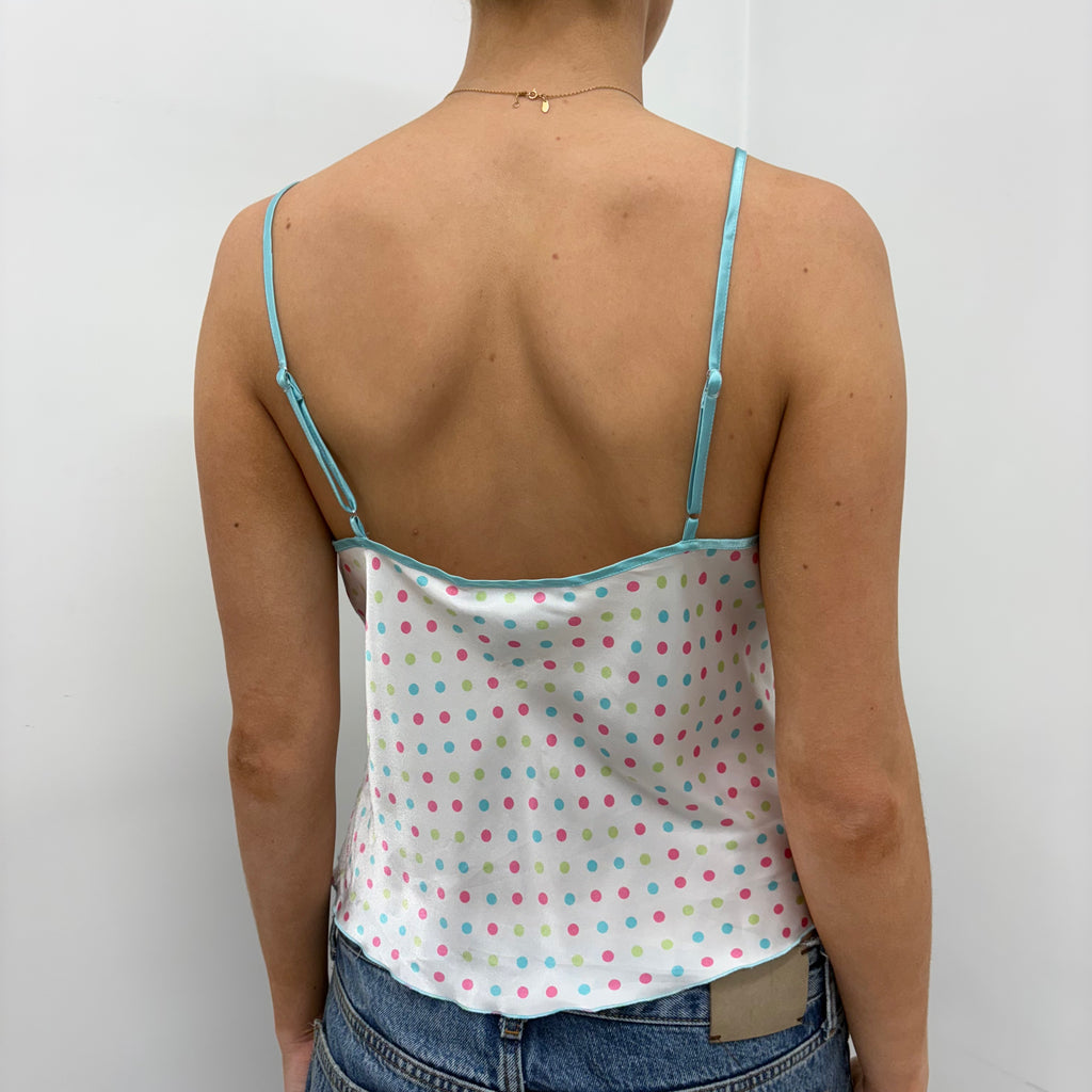 White colorful Polkadot Camisole with Lace Trim