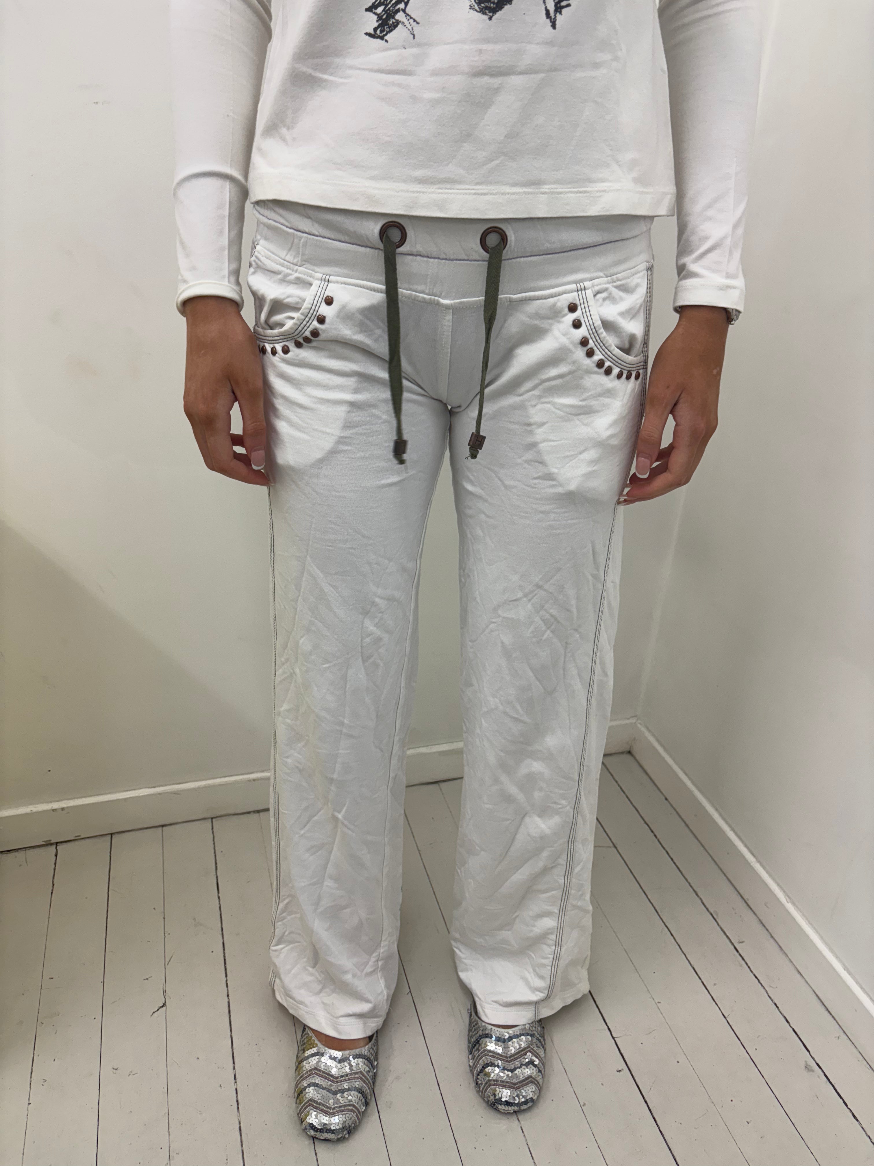 White Studded Drawstring Sweatpants