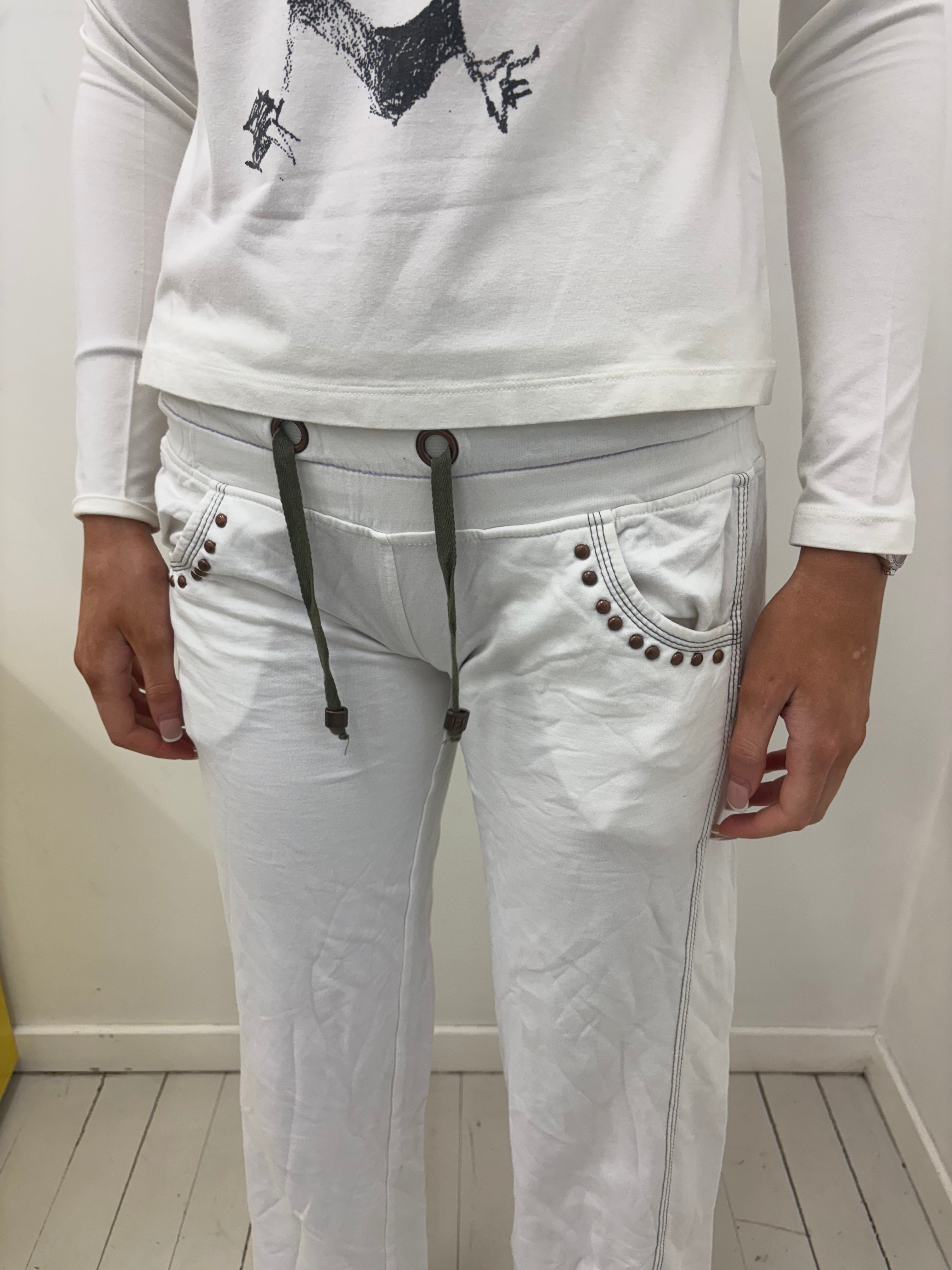 White Studded Drawstring Sweatpants