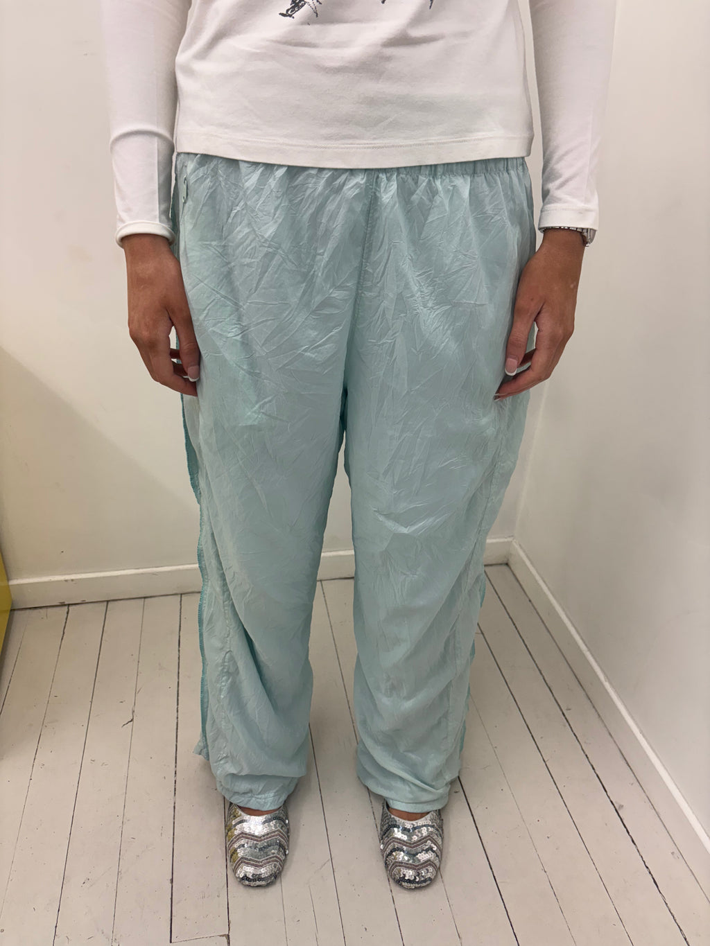 Mint Crinkled Nylon Track Pants