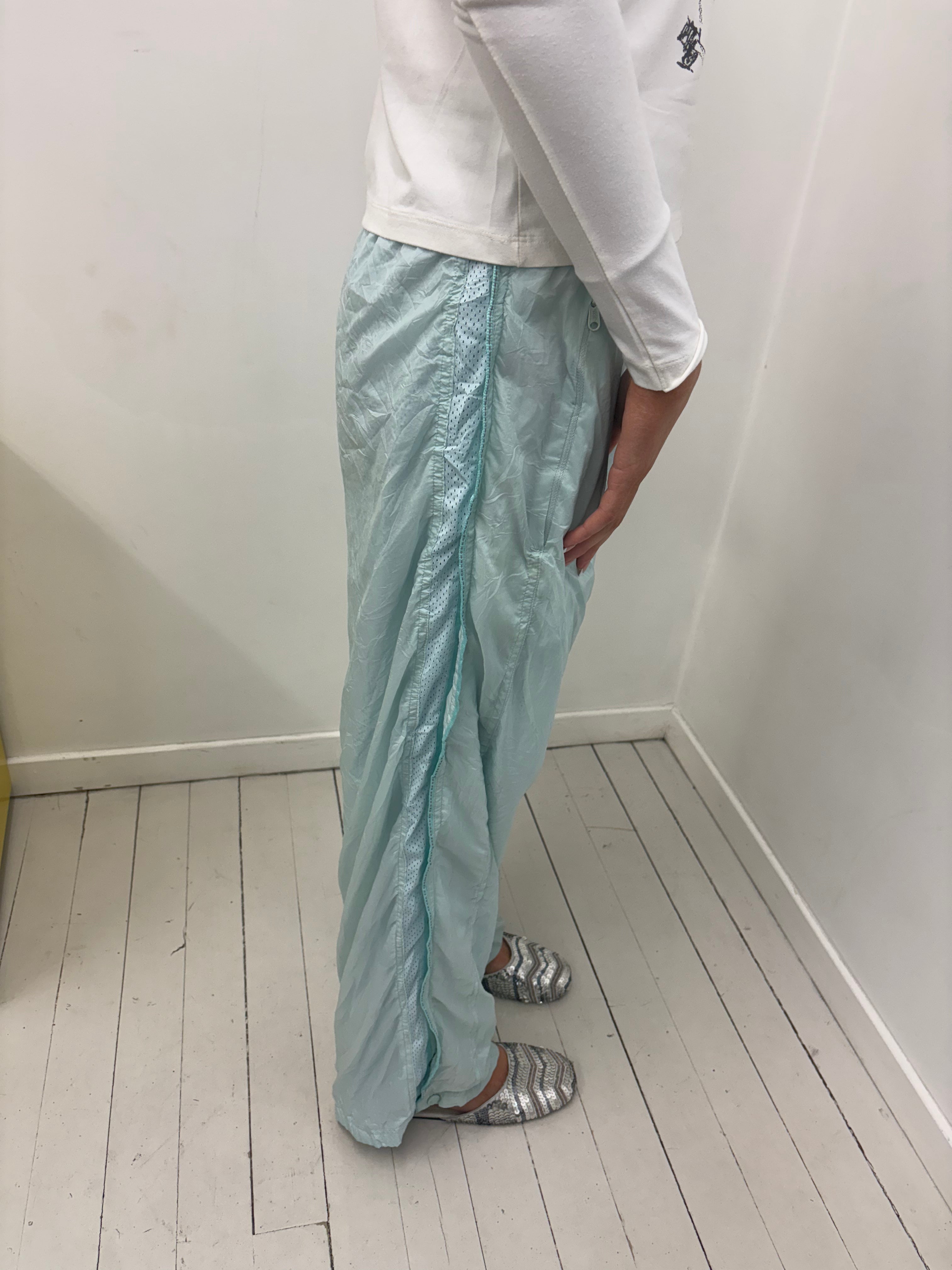 Mint Crinkled Nylon Track Pants