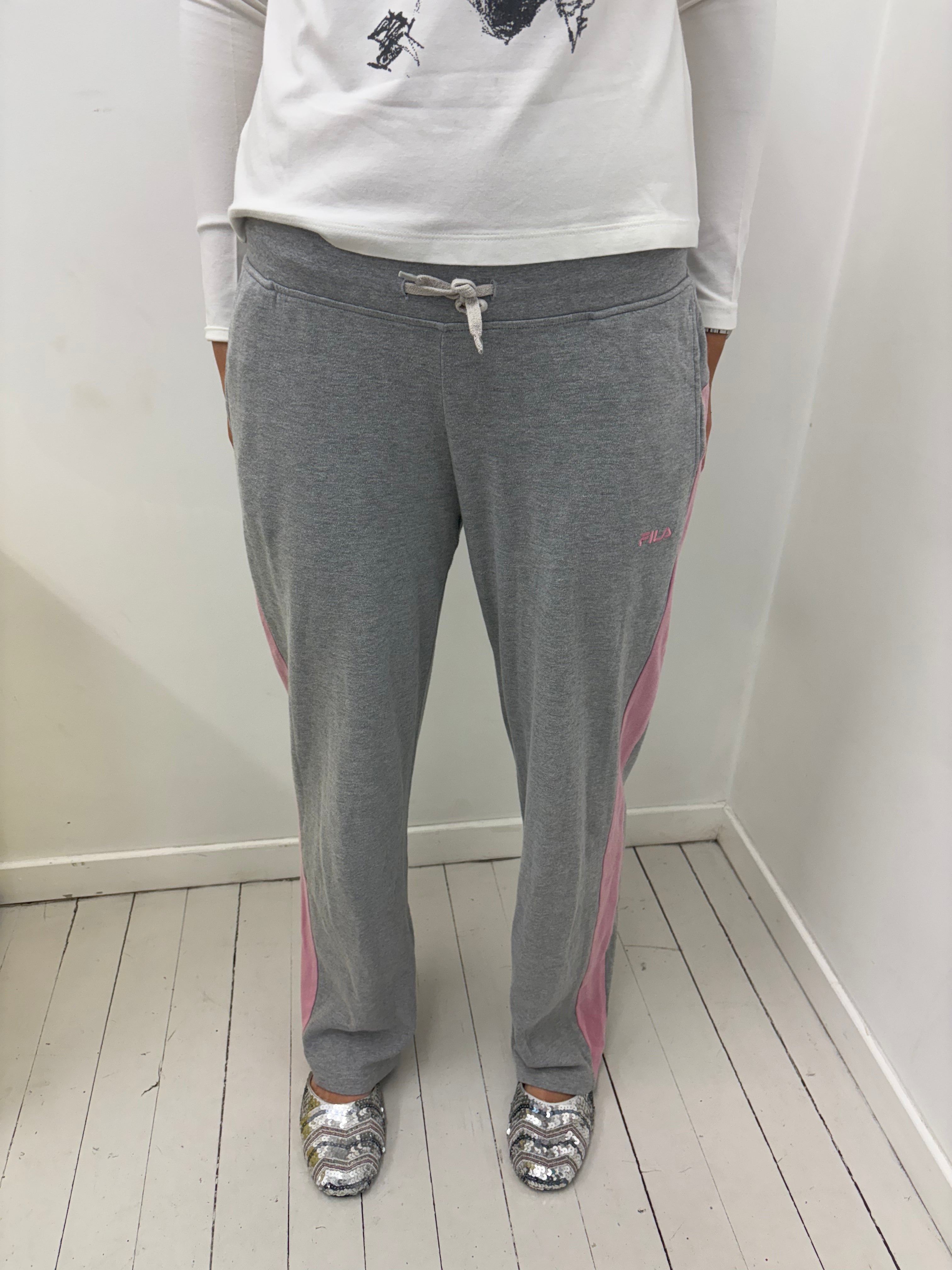 Vintage Fila Grey Pink Side Stripe Joggers Y2K
