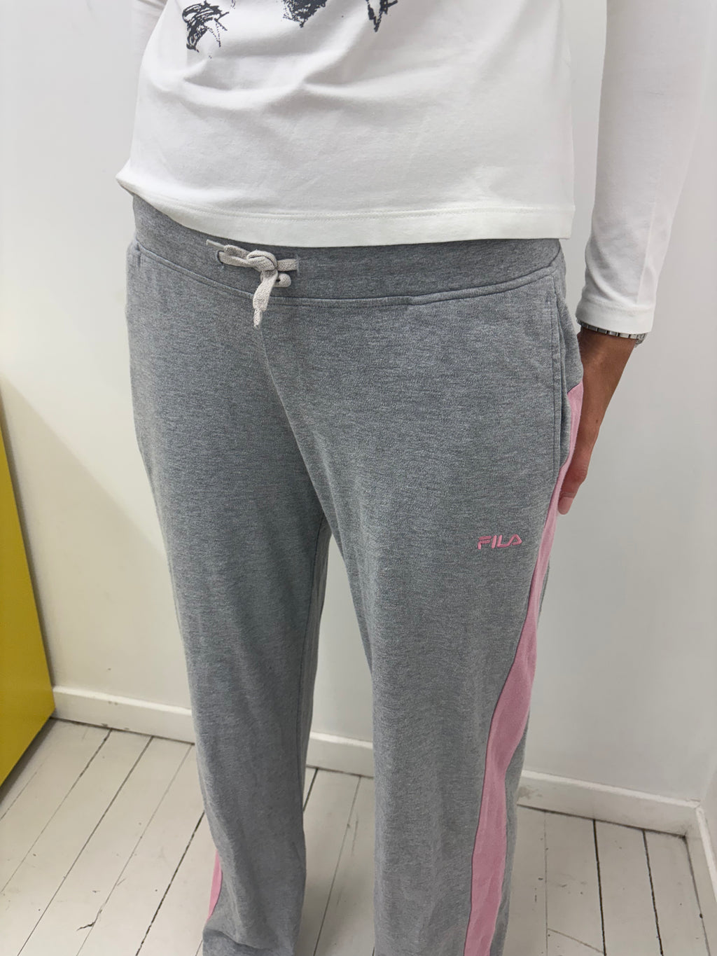 Vintage Fila Grey Pink Side Stripe Joggers Y2K