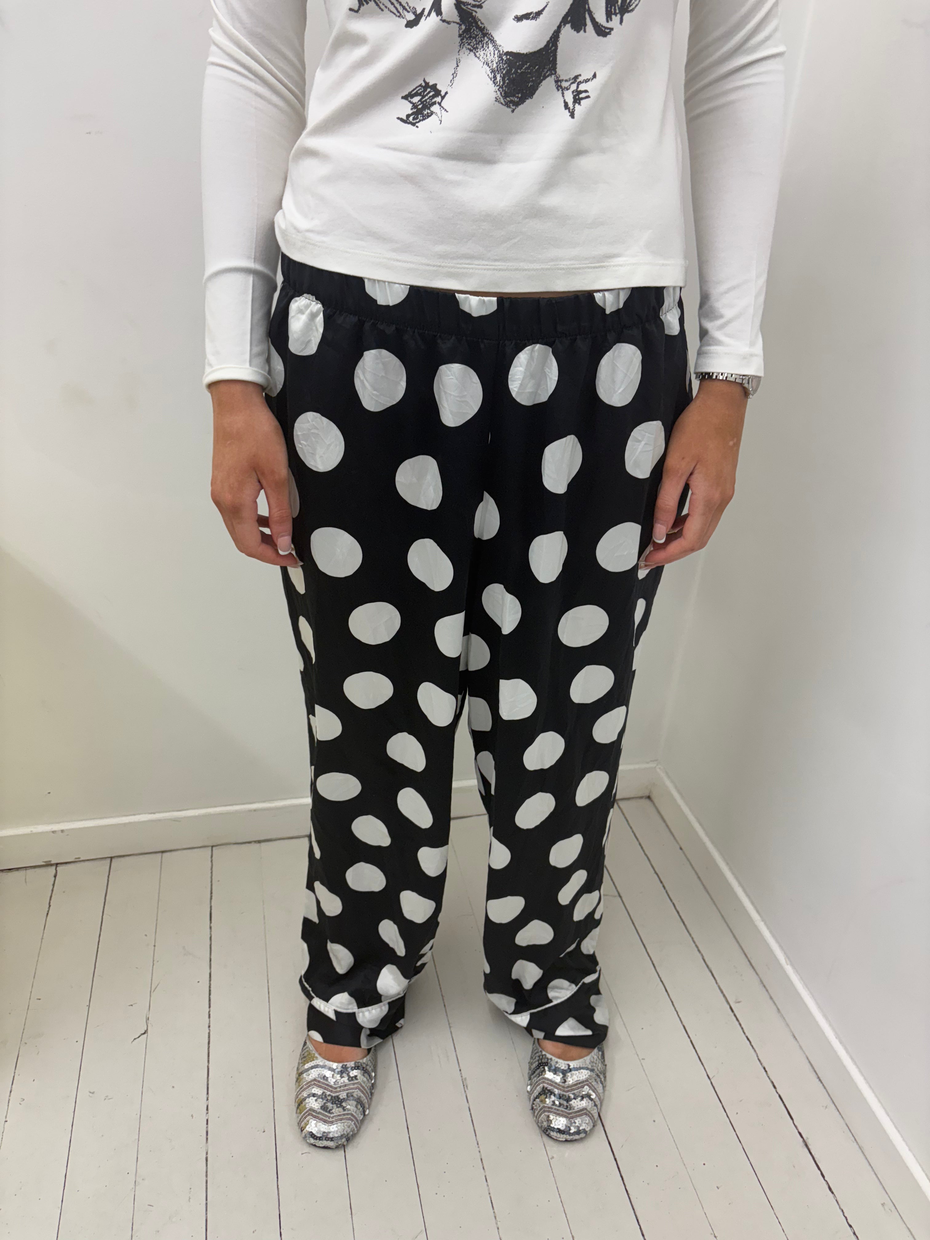 Victoria's Secret Black Oversized Polka Dot Satin Pants Y2K