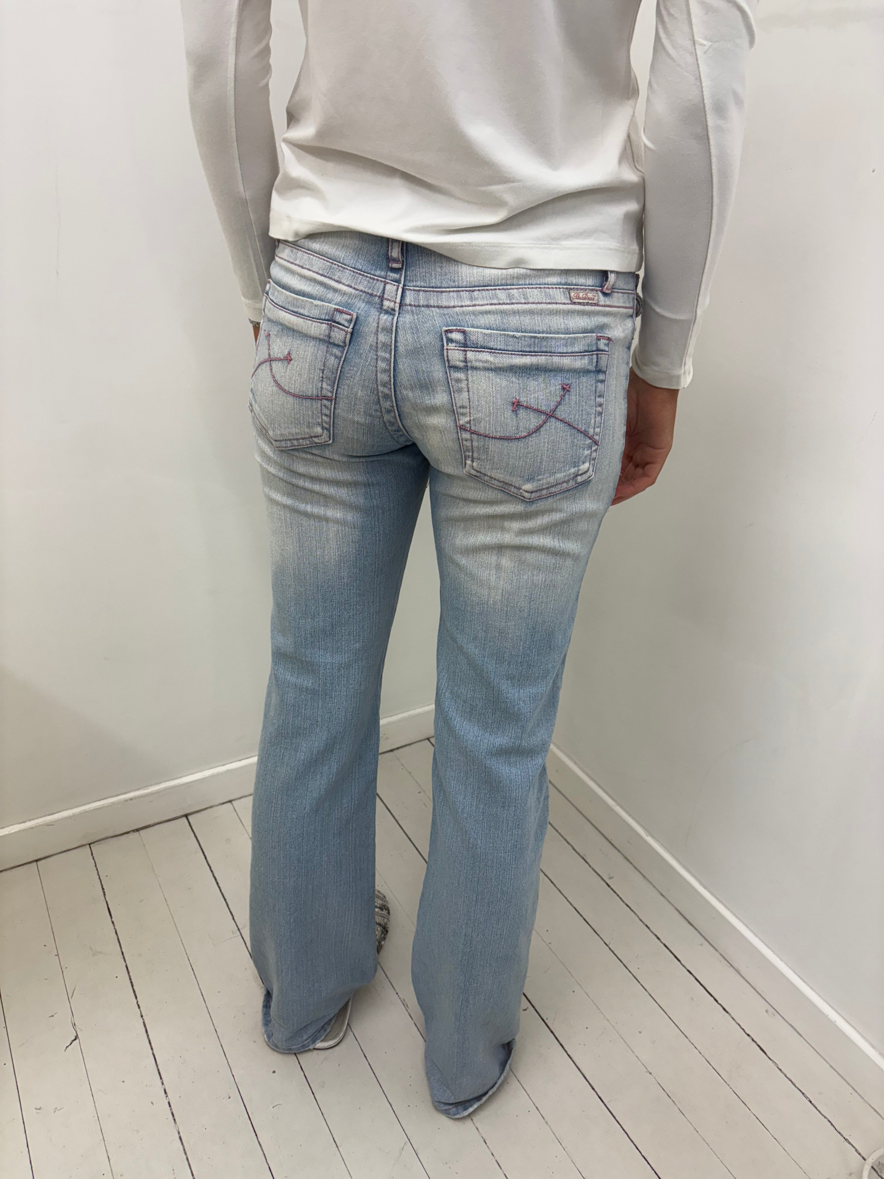 Light Wash Distressed Sequin Slash Straight Jeans Y2K